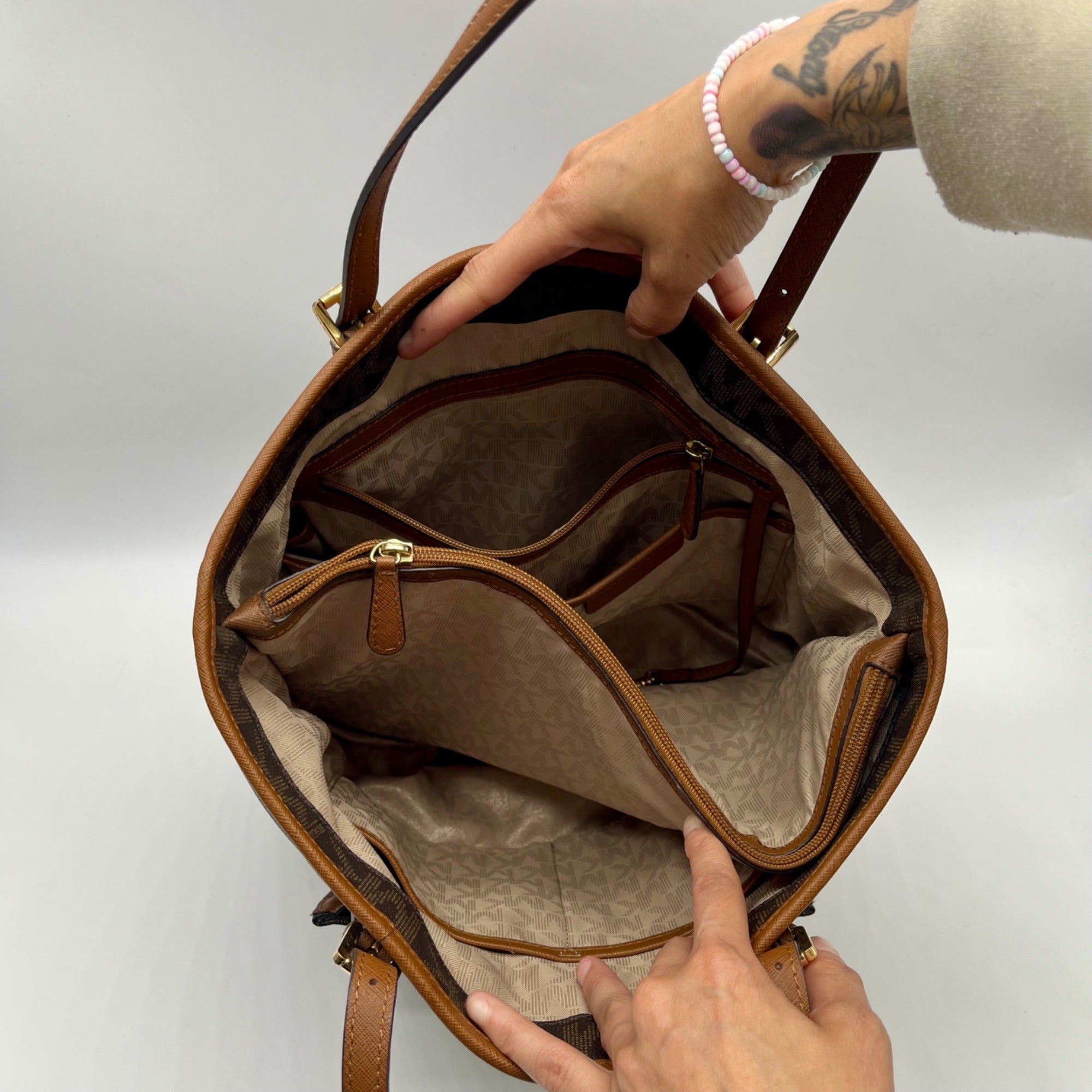 Michael Kors Jet Set Brown Logo-Print Coated Canvas Tote