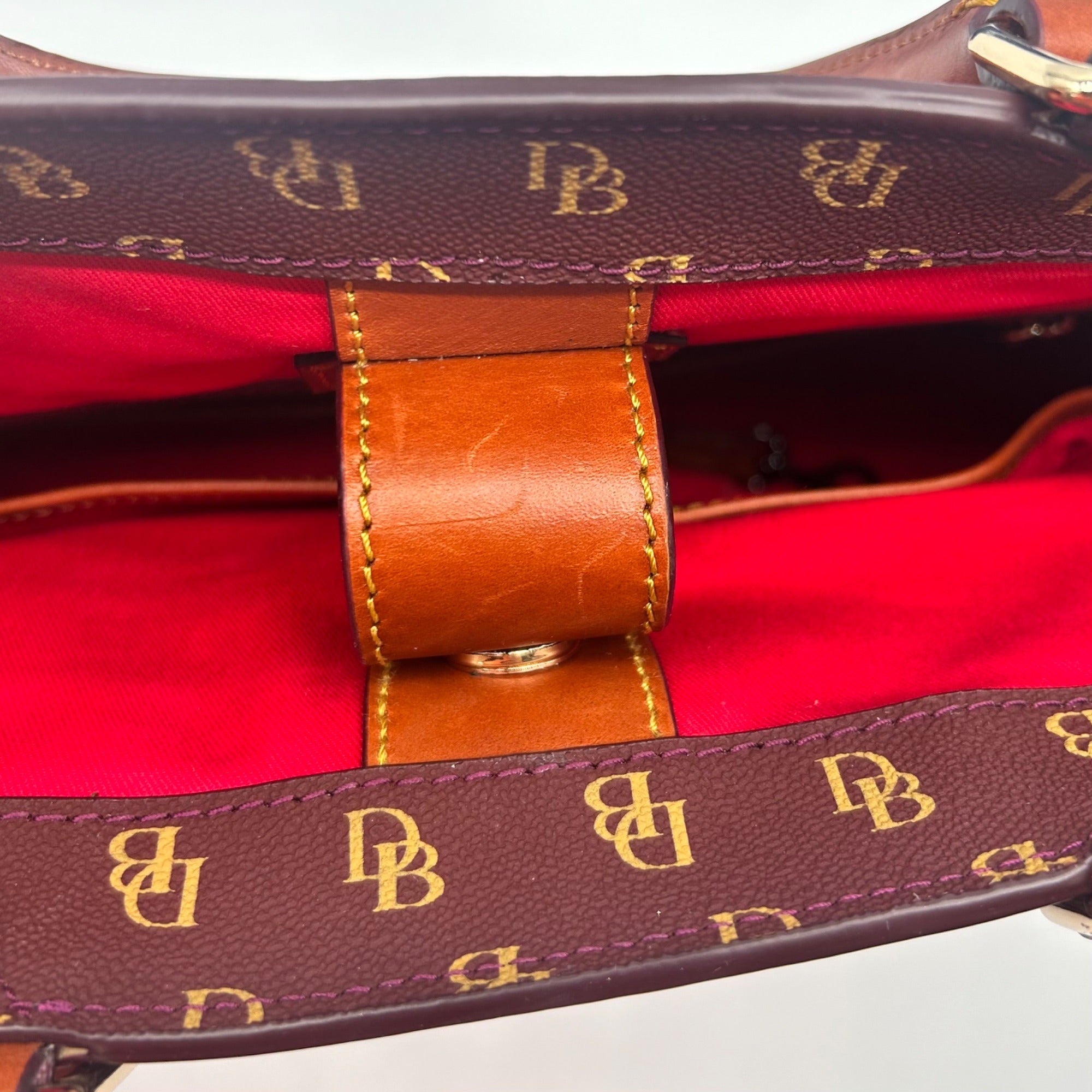 Dooney &amp; Bourke Burgundy Monogram Coated Canvas Gretta Zip Satchel