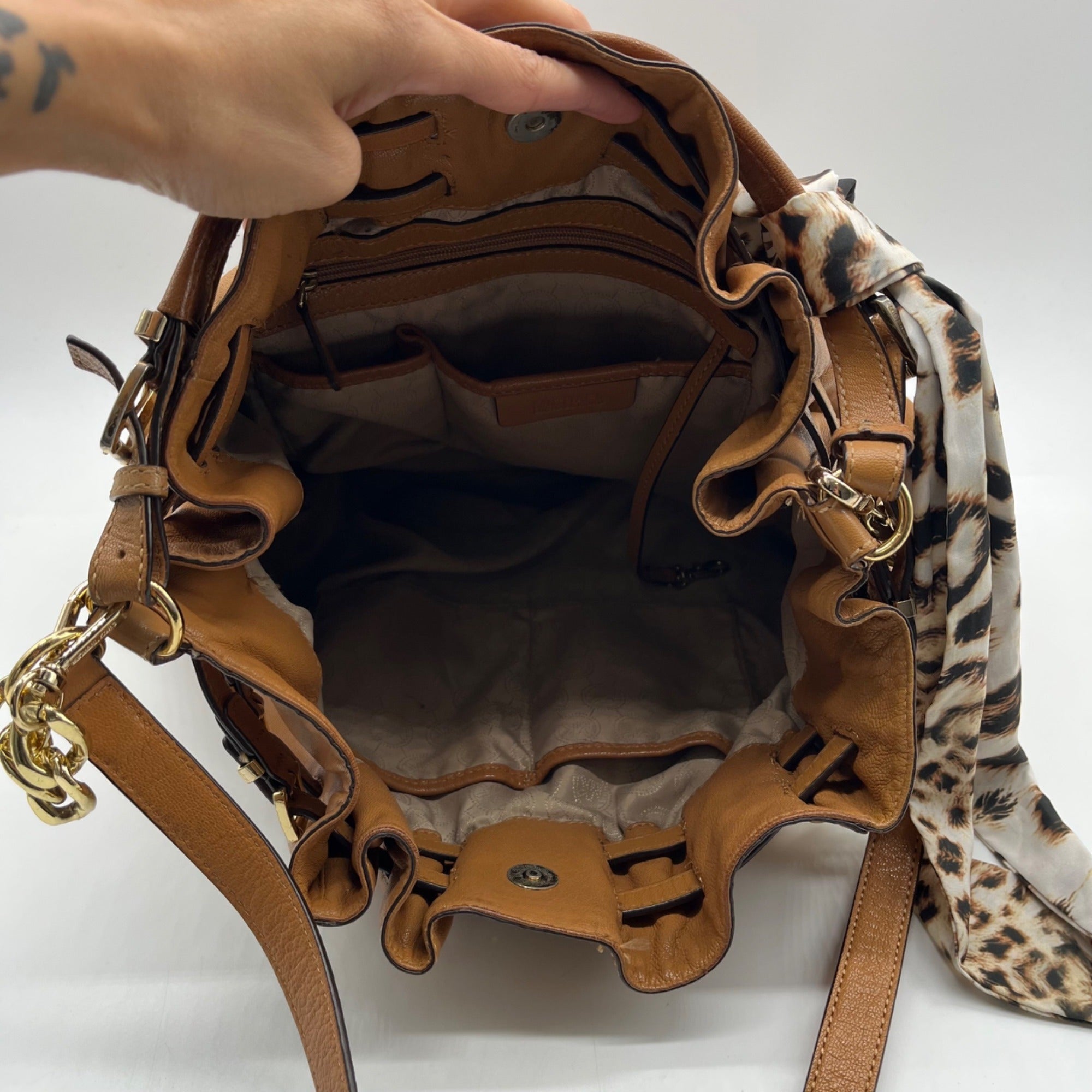 Michael Kors Brown Pebbled Leather Slouchy Shoulder Bag
