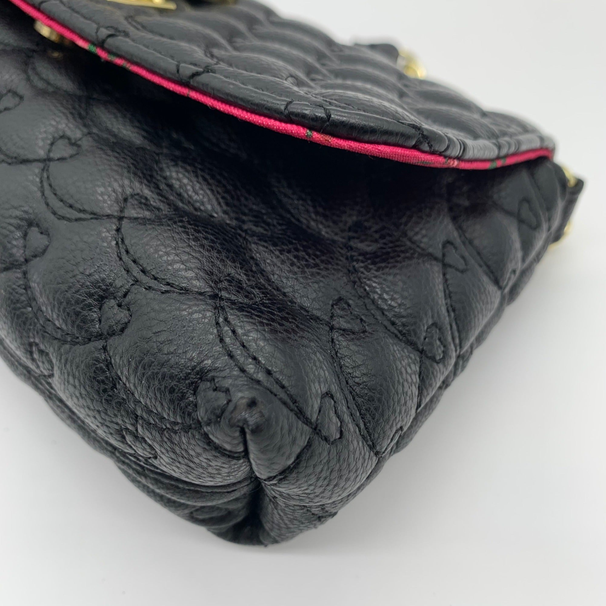 Betsy Johnson Black Quilted Hearts Design Shoulder Bag