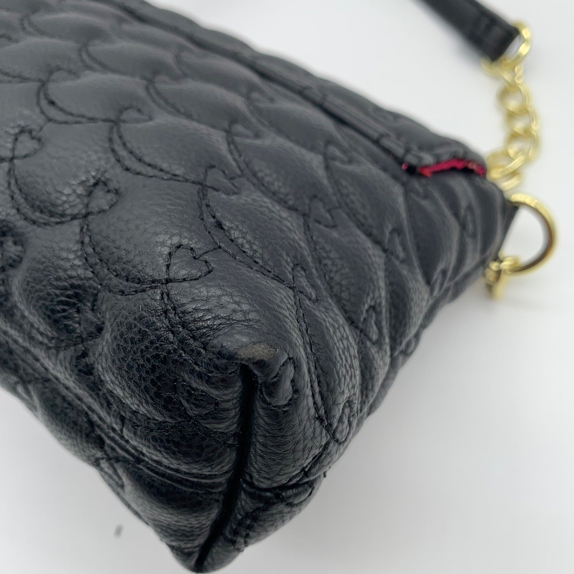 Betsy Johnson Black Quilted Hearts Design Shoulder Bag