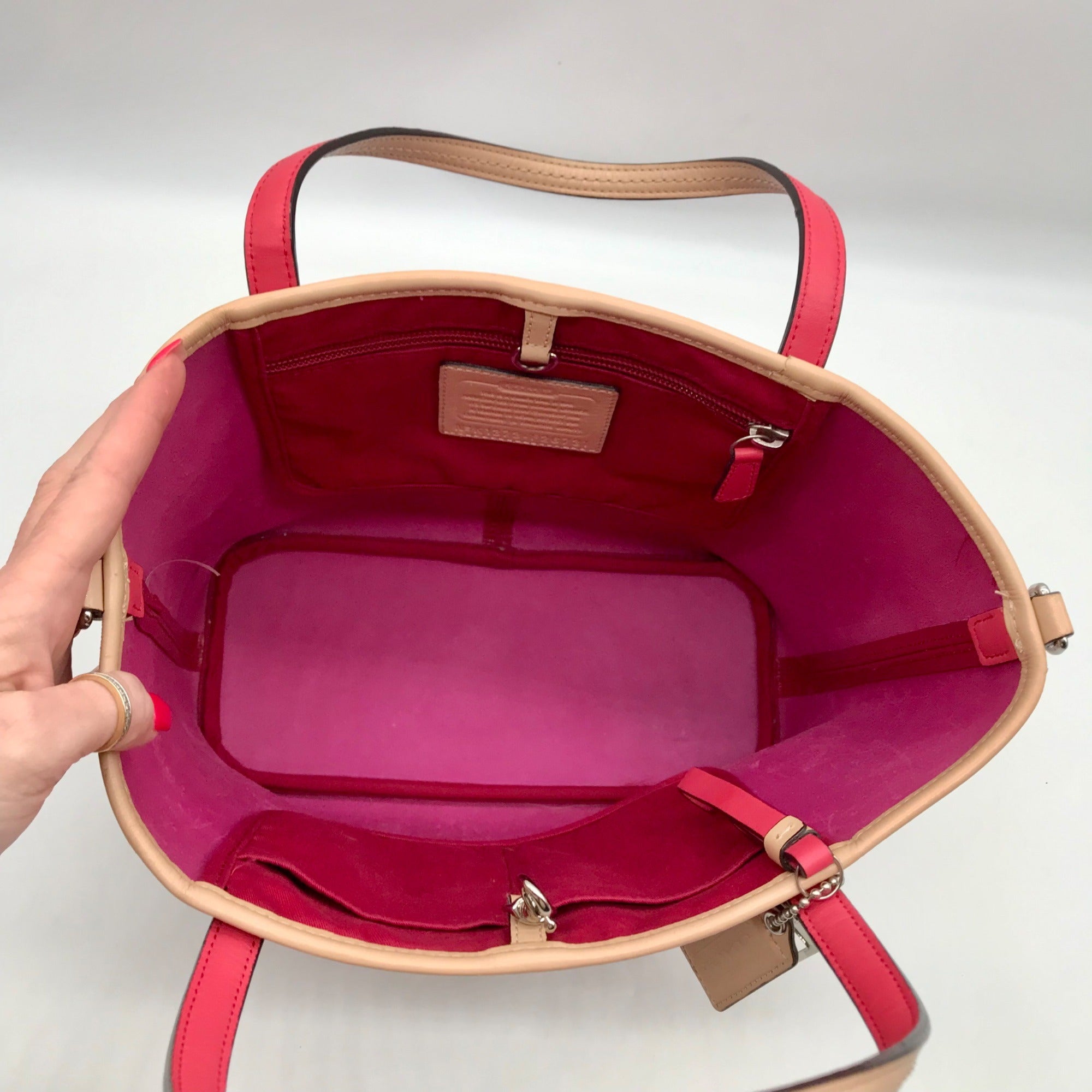 Coach Pink &amp; Tan Leather Park Metro Convertible Tote F26731