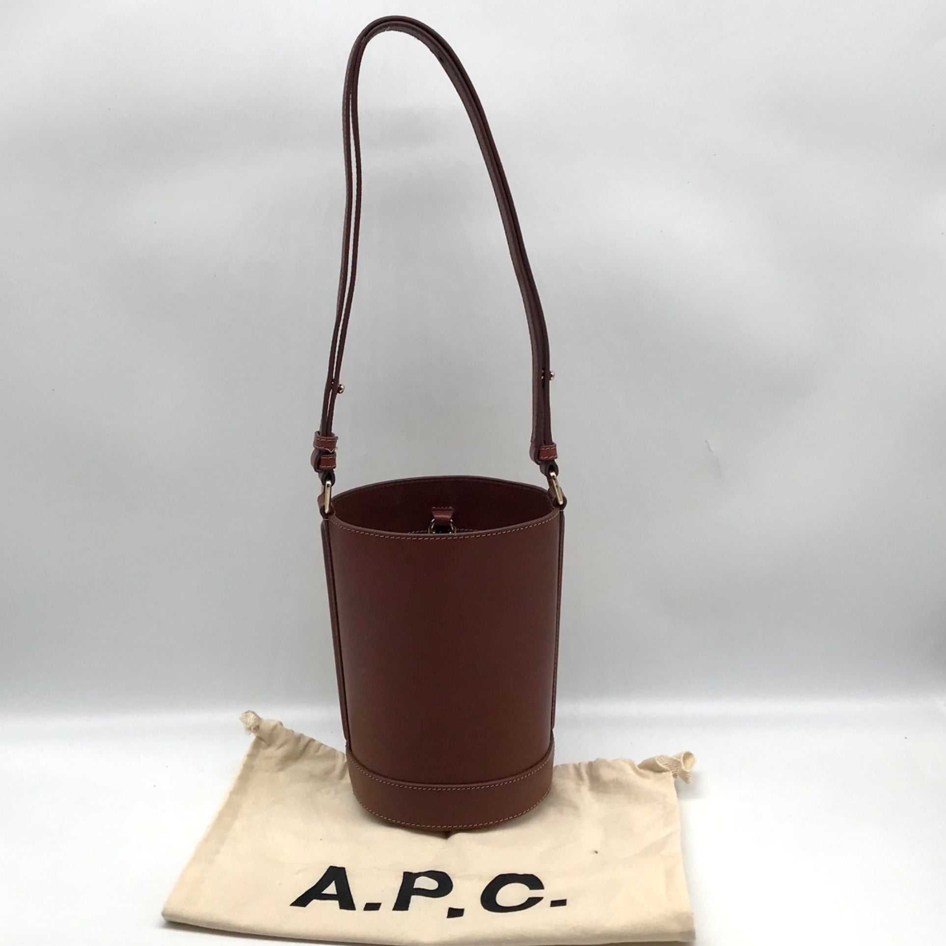 APC Brown Leather Bucket Bag Back Picture And Dustbag