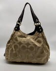 Coach Madison Beige Signature Op Art Sateen Maggie Hobo Shoulder Bag