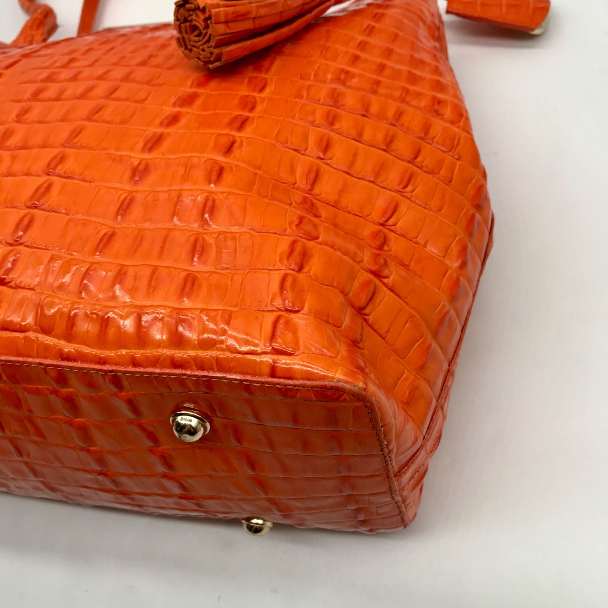 Brahmin Mango Orange Melbourne Leather Crooc Embossed Tonya Tote Bag