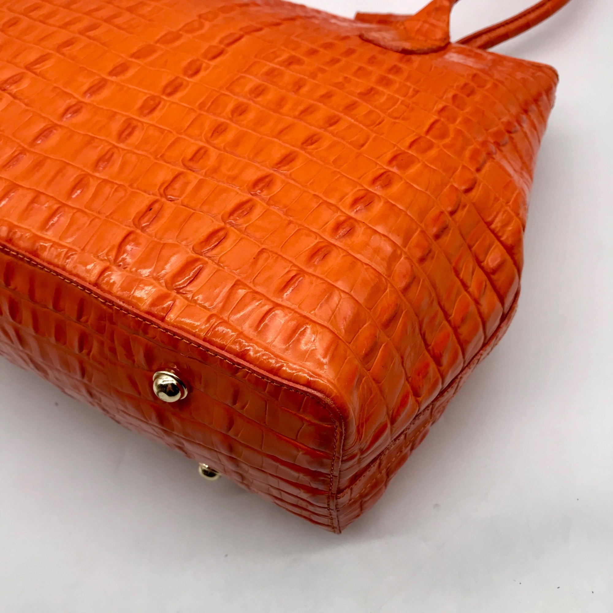 Brahmin Mango Orange Melbourne Leather Crooc Embossed Tonya Tote Bag