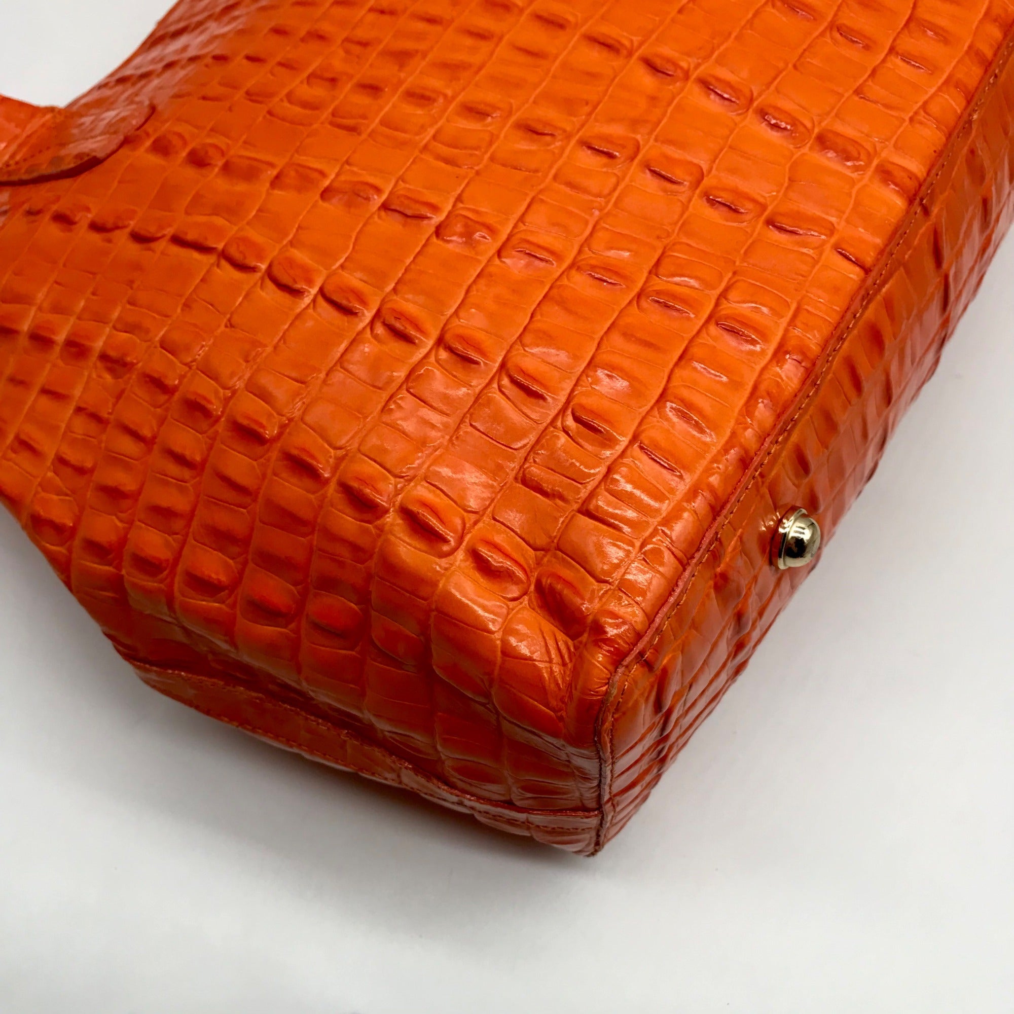 Brahmin Mango Orange Melbourne Leather Crooc Embossed Tonya Tote Bag