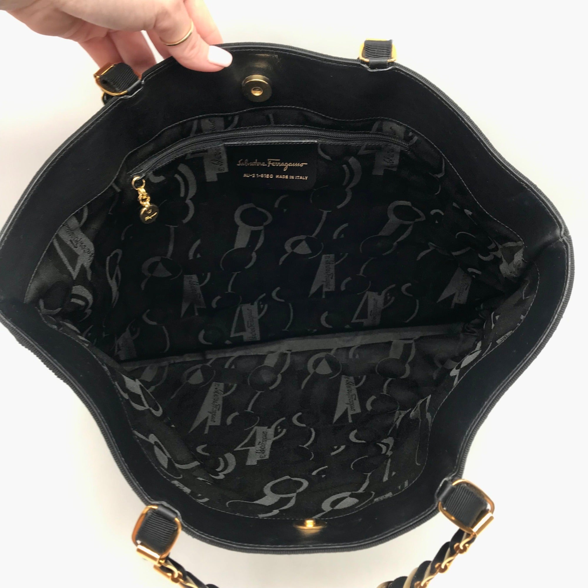 Salvatore Ferragamo Black Tiered Grosgrain Ribbon Tote Bag