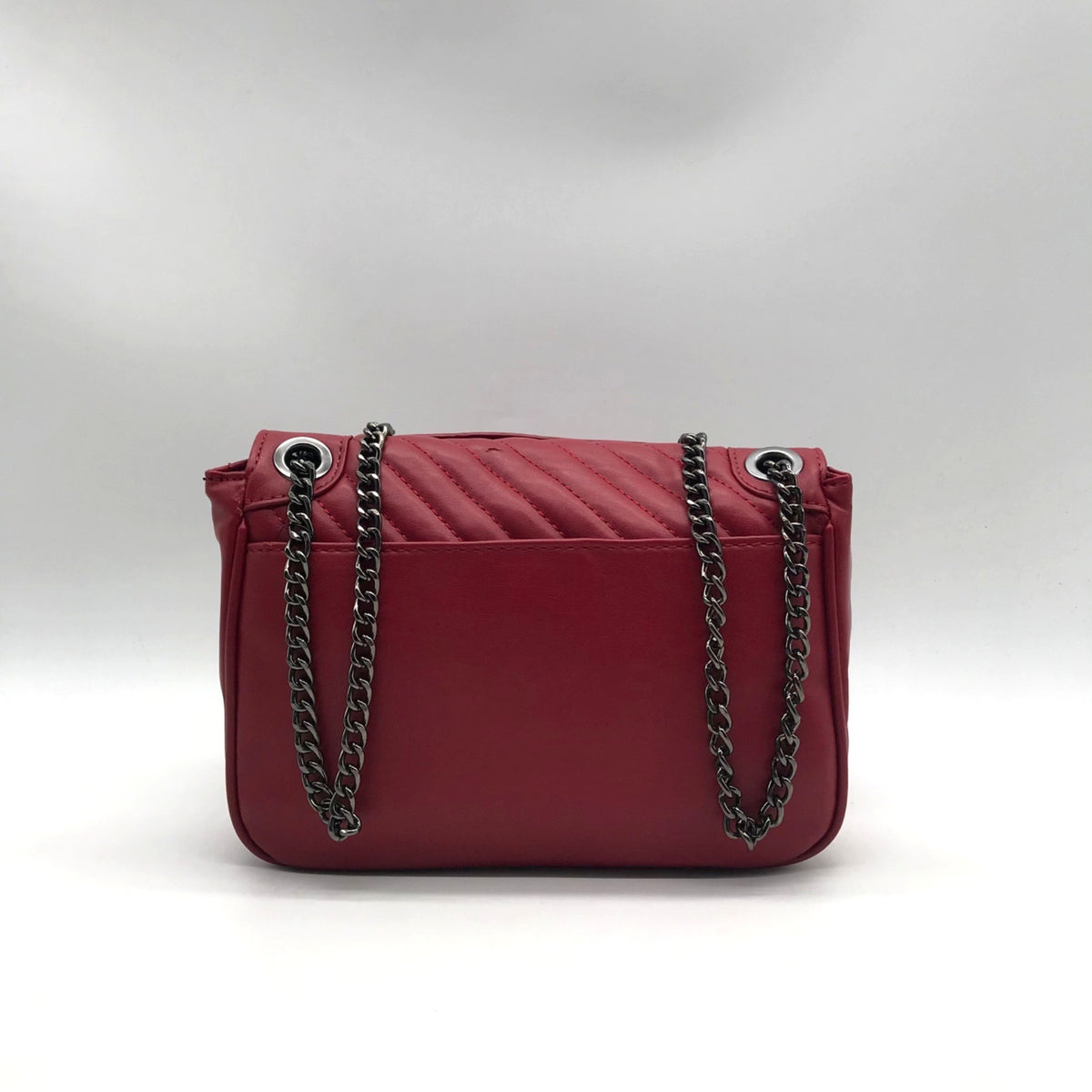 Badgley Mischka Deep Red Chevron-Quilted Faux Leather Shoulder Bag