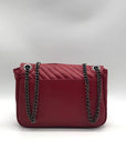 Badgley Mischka Deep Red Chevron-Quilted Faux Leather Shoulder Bag