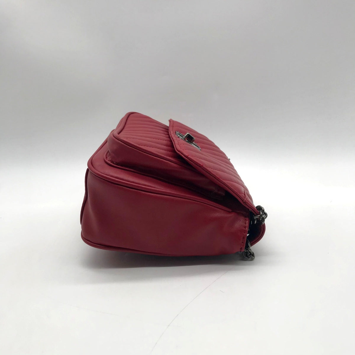 Badgley Mischka Deep Red Chevron-Quilted Faux Leather Shoulder Bag