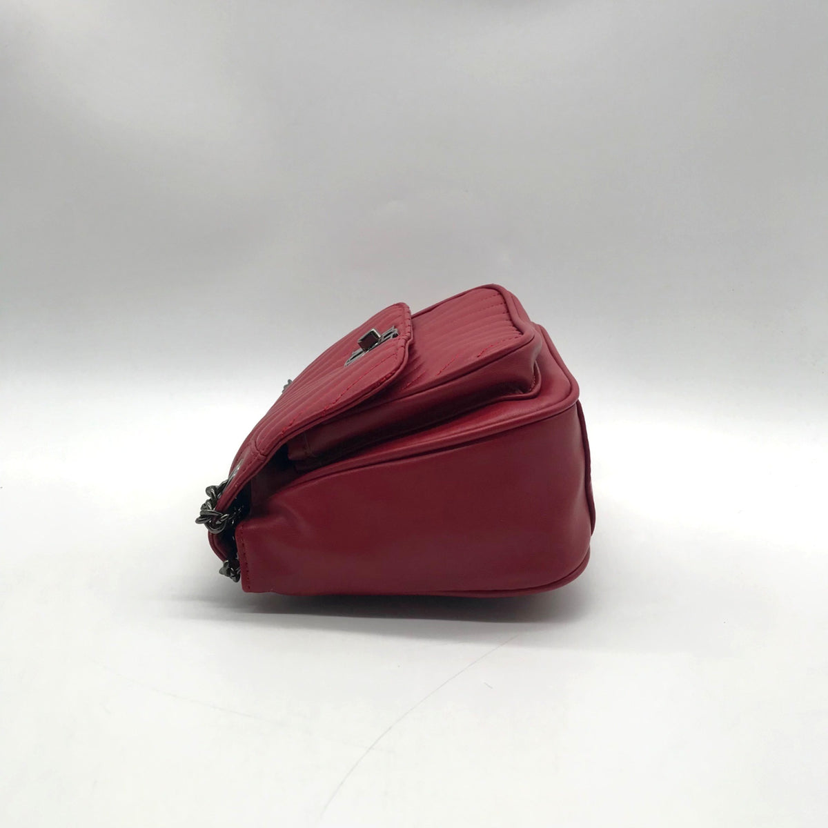 Badgley Mischka Deep Red Chevron-Quilted Faux Leather Shoulder Bag