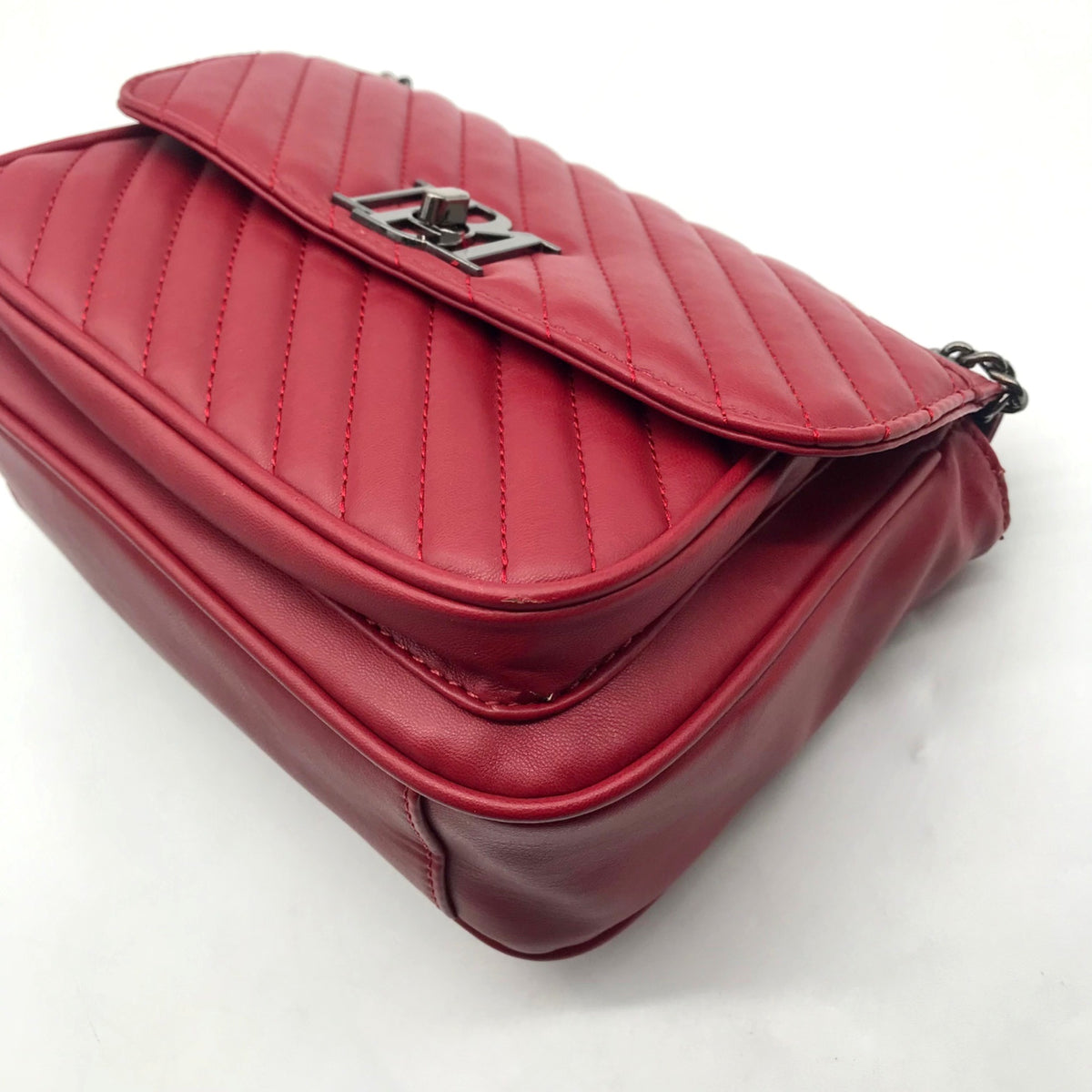 Badgley Mischka Deep Red Chevron-Quilted Faux Leather Shoulder Bag