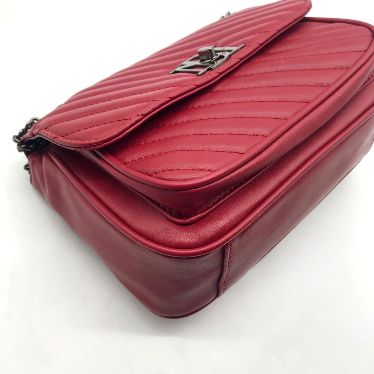 Badgley Mischka Deep Red Chevron-Quilted Faux Leather Shoulder Bag