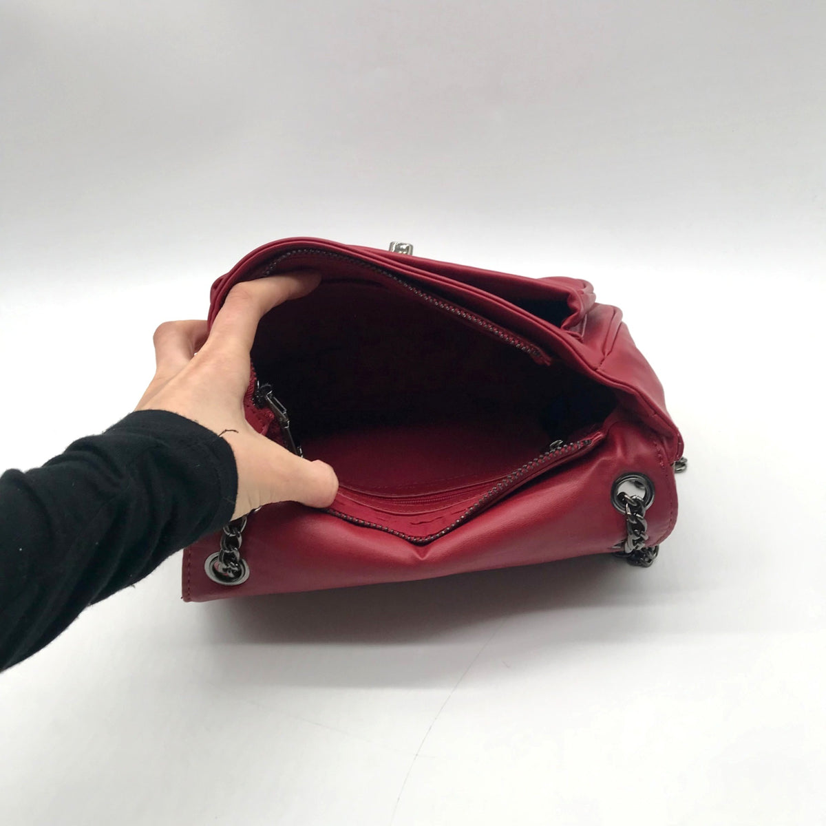 Badgley Mischka Deep Red Chevron-Quilted Faux Leather Shoulder Bag