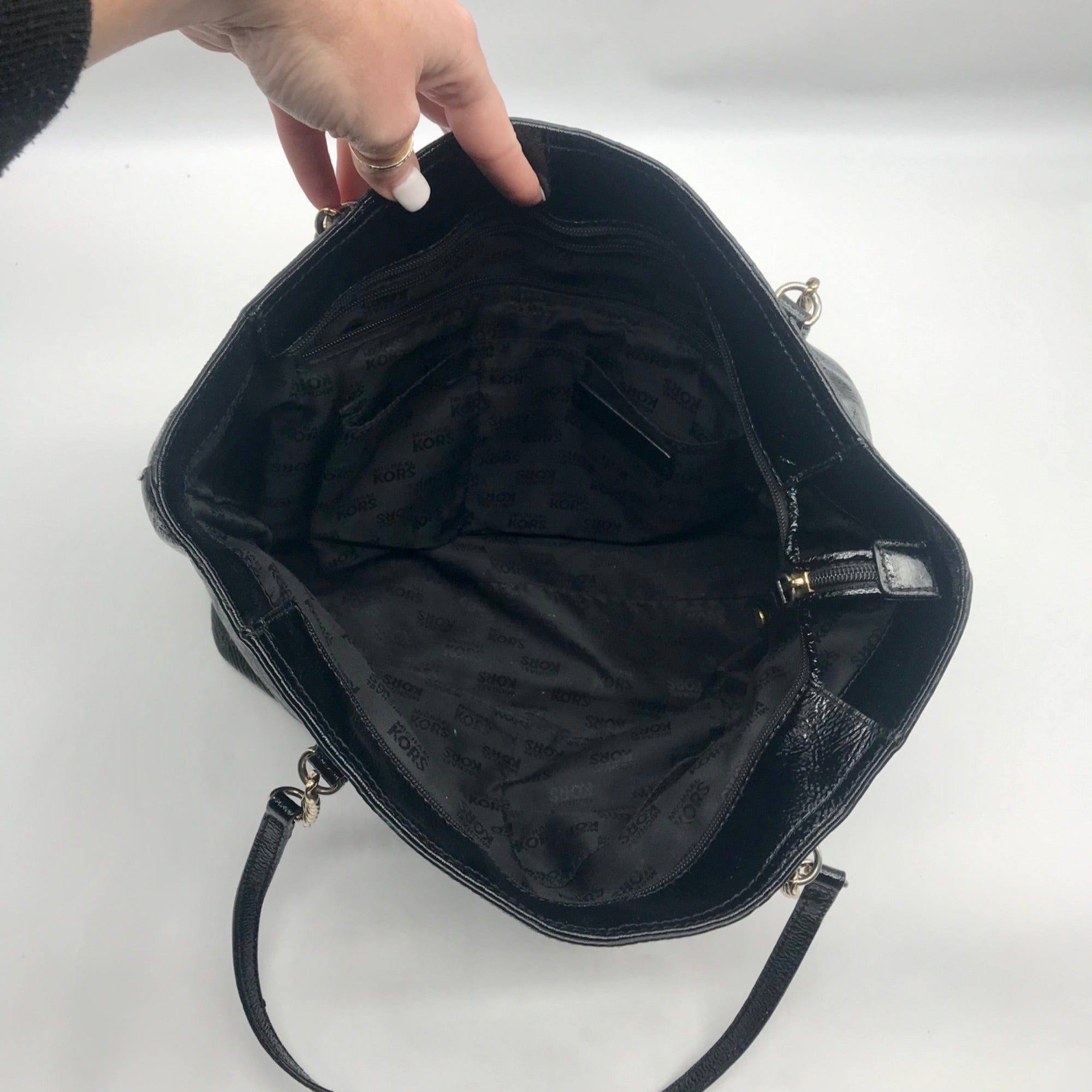 Michael Kors Black Patent Leather Tote Bag