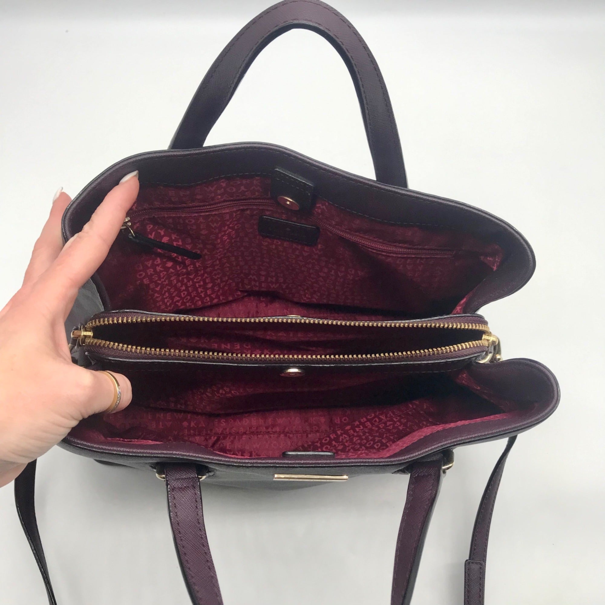 Kate Spade Burgundy Saffiano Leather Laurel Way Evangelie Satchel