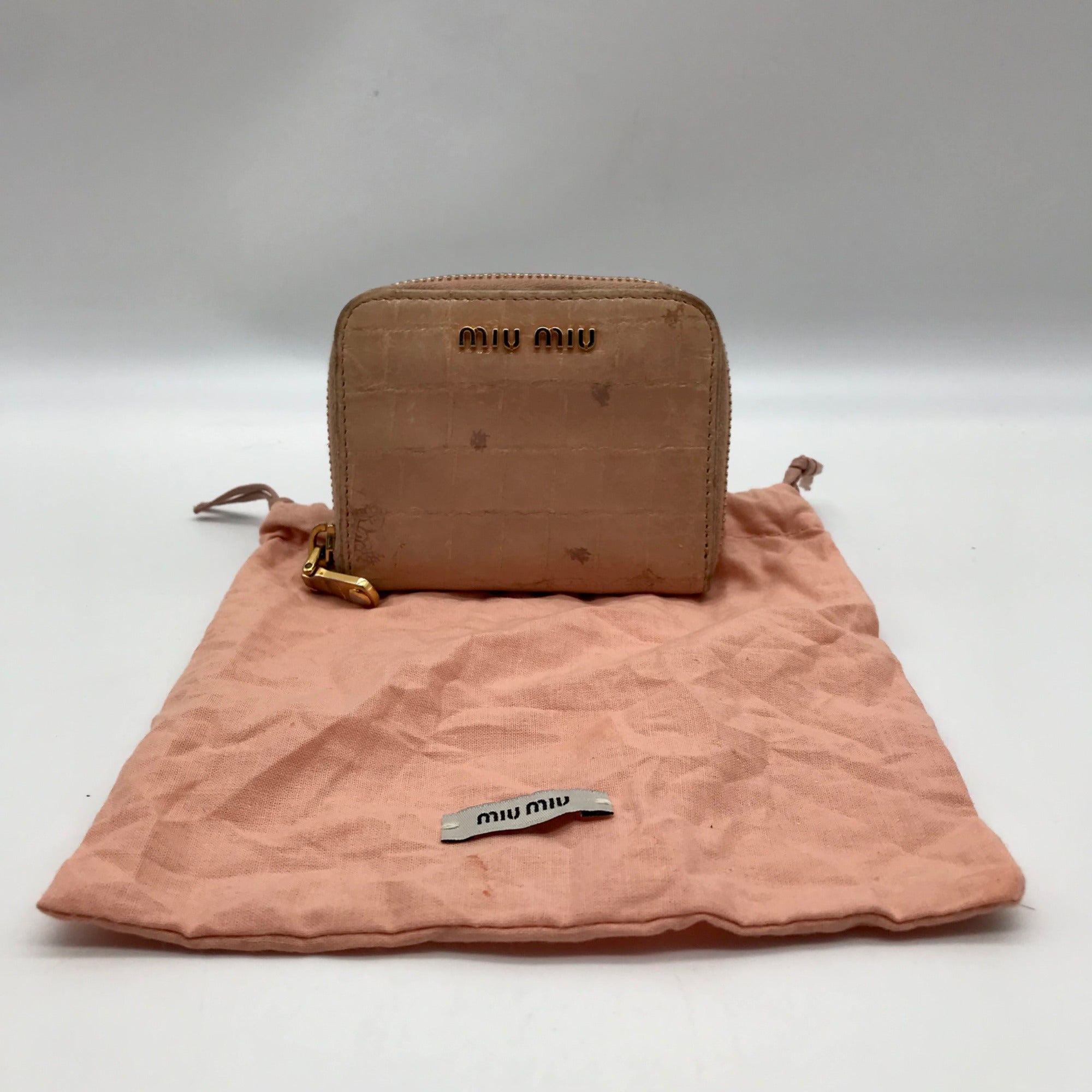 Mui Mui Beige Crocodile Print Bi-Fold Wallet