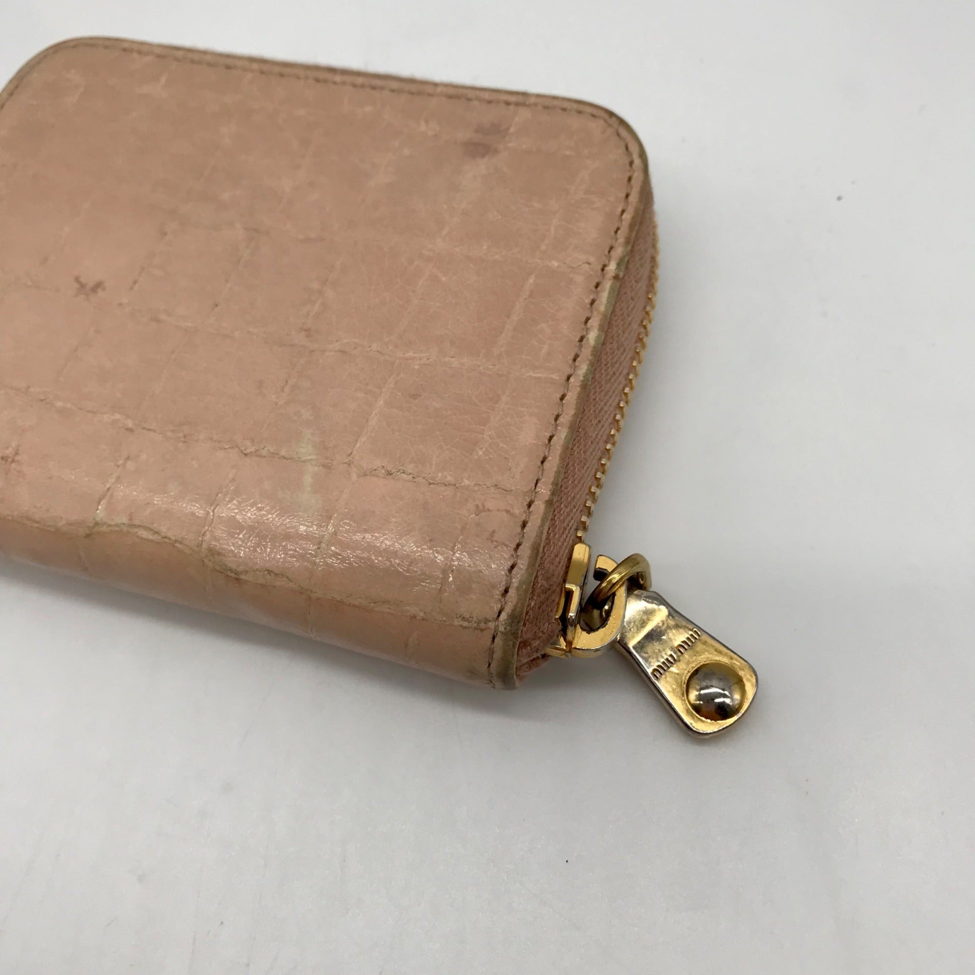 Mui Mui Beige Crocodile Print Bi-Fold Wallet