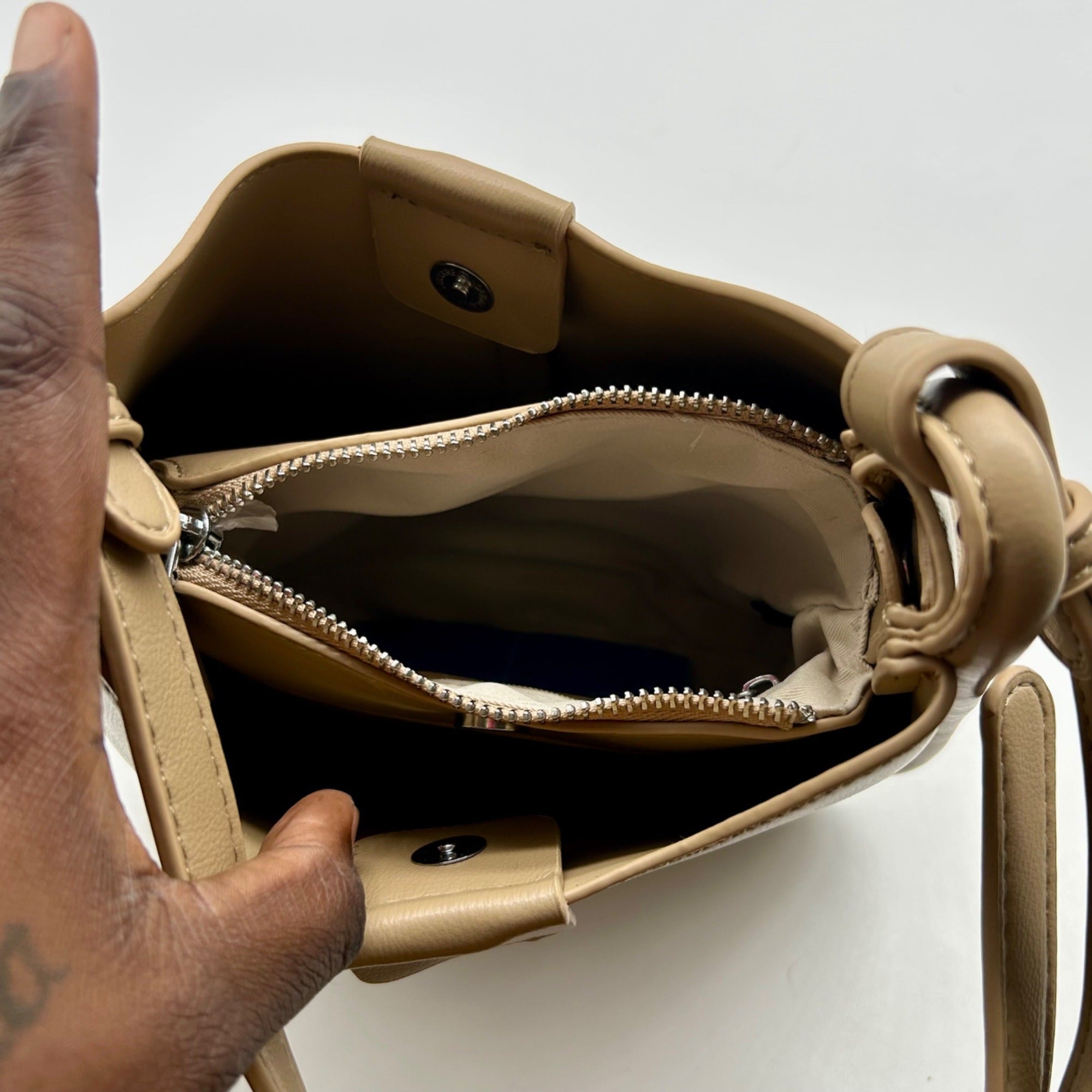 Miztique Beige Leather Crossbody Bag