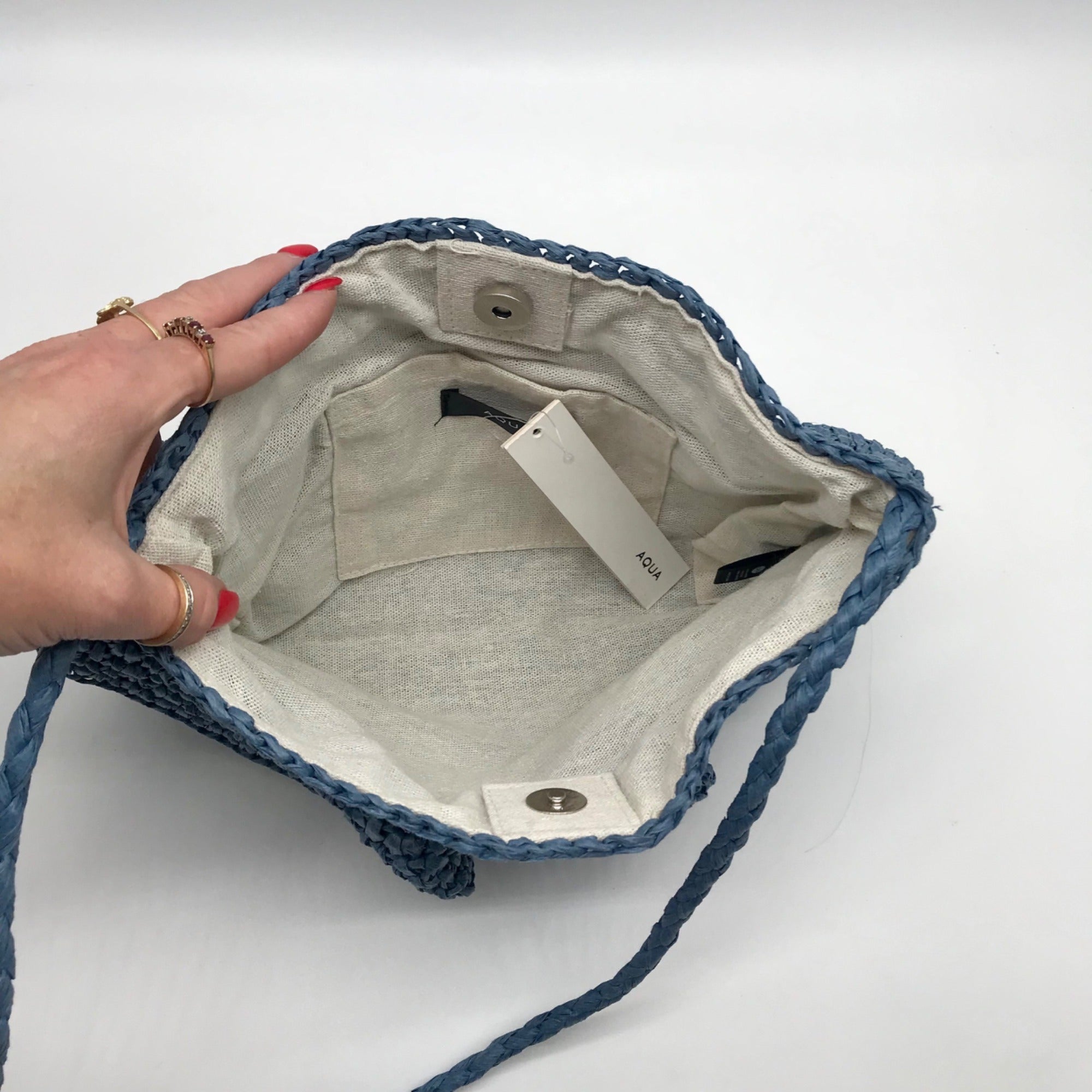 Aqua Blue Hand-Woven Straw Tote Bag