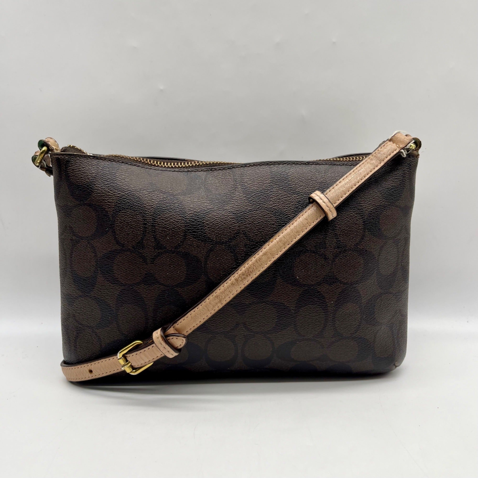 Coach Brown Leather Peyton Signature East/West Swingpack Tote Bag