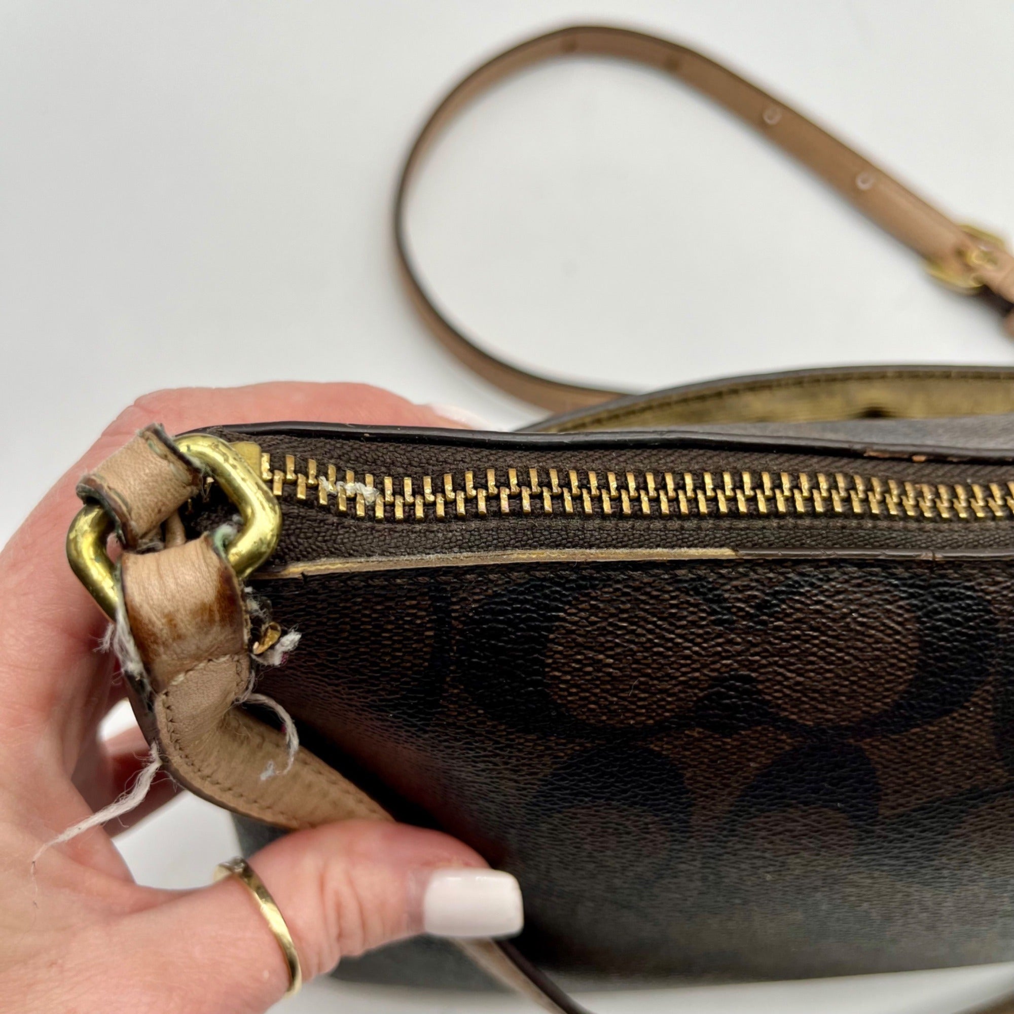 Coach Brown Leather Peyton Signature East/West Swingpack Tote Bag