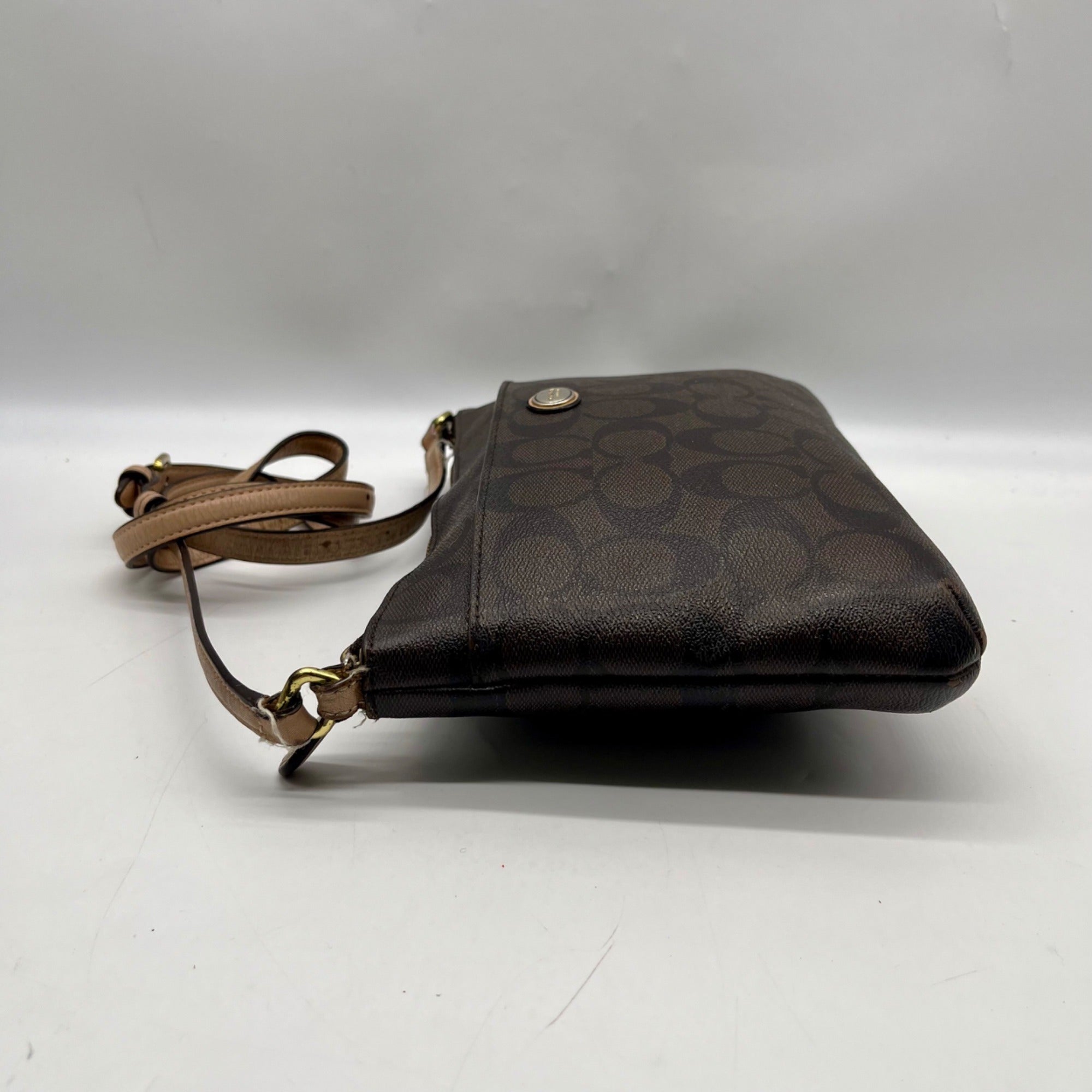 Coach Brown Leather Peyton Signature East/West Swingpack Tote Bag