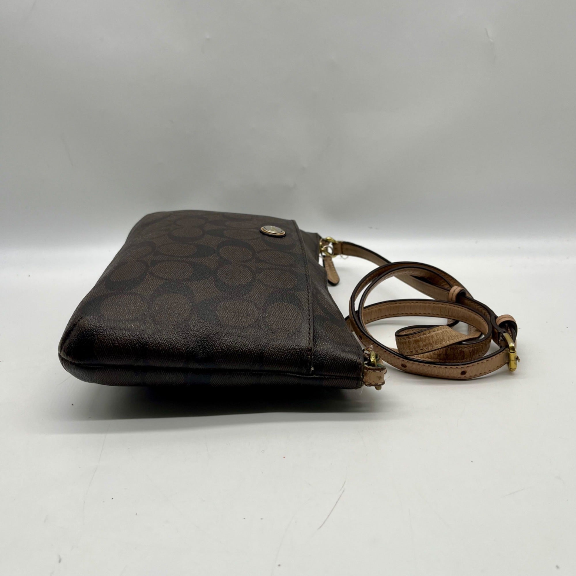 Coach Brown Leather Peyton Signature East/West Swingpack Tote Bag