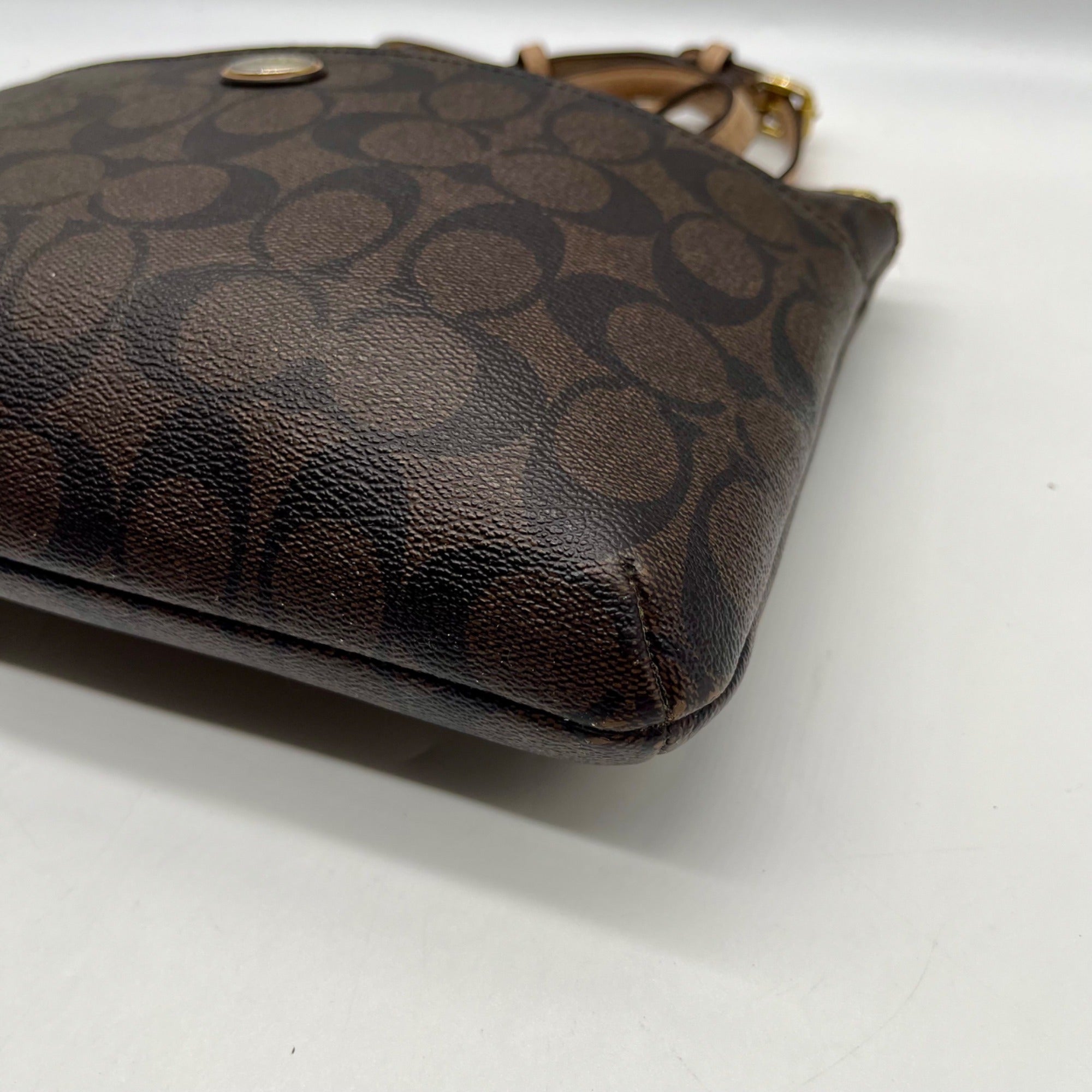 Coach Brown Leather Peyton Signature East/West Swingpack Tote Bag