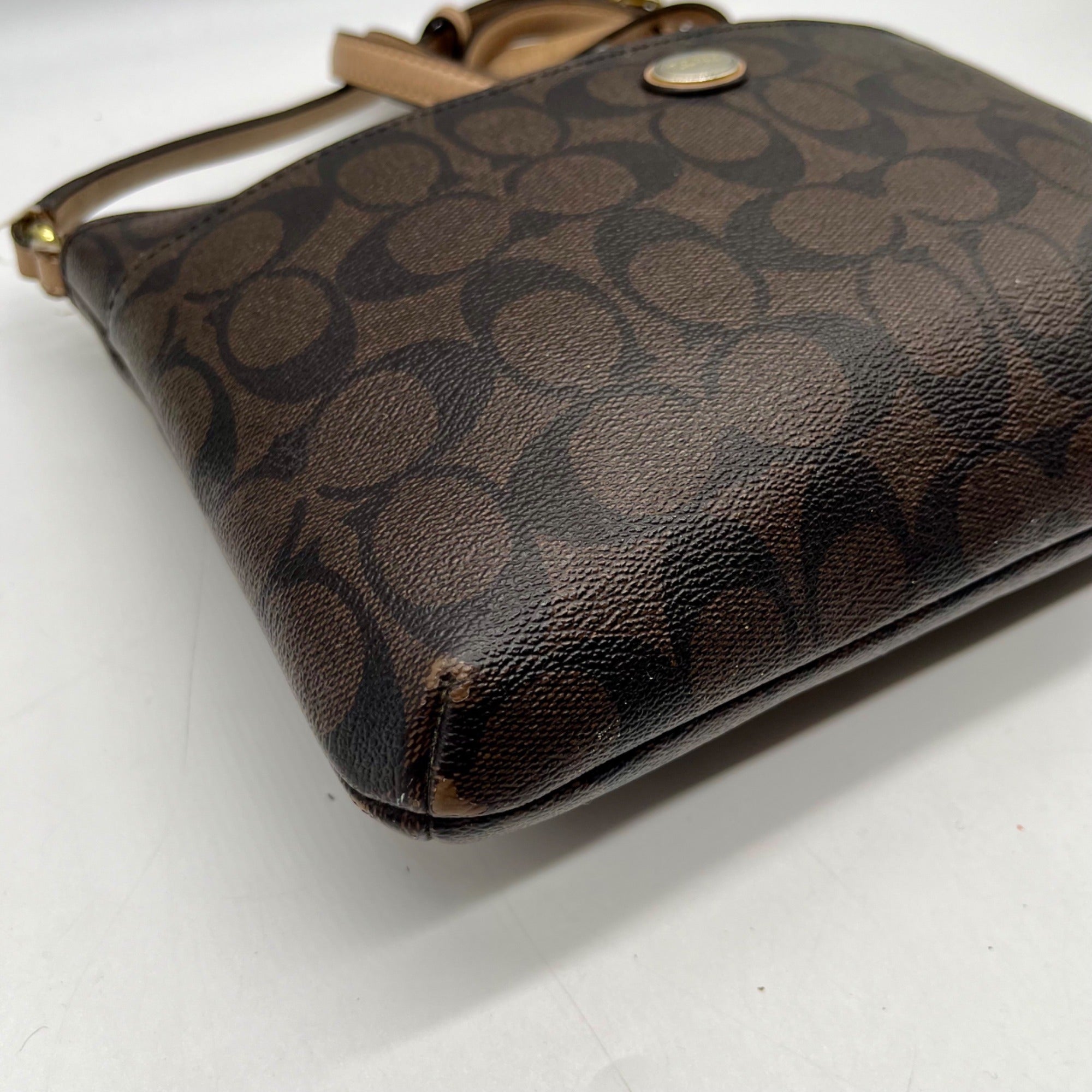 Coach Brown Leather Peyton Signature East/West Swingpack Tote Bag