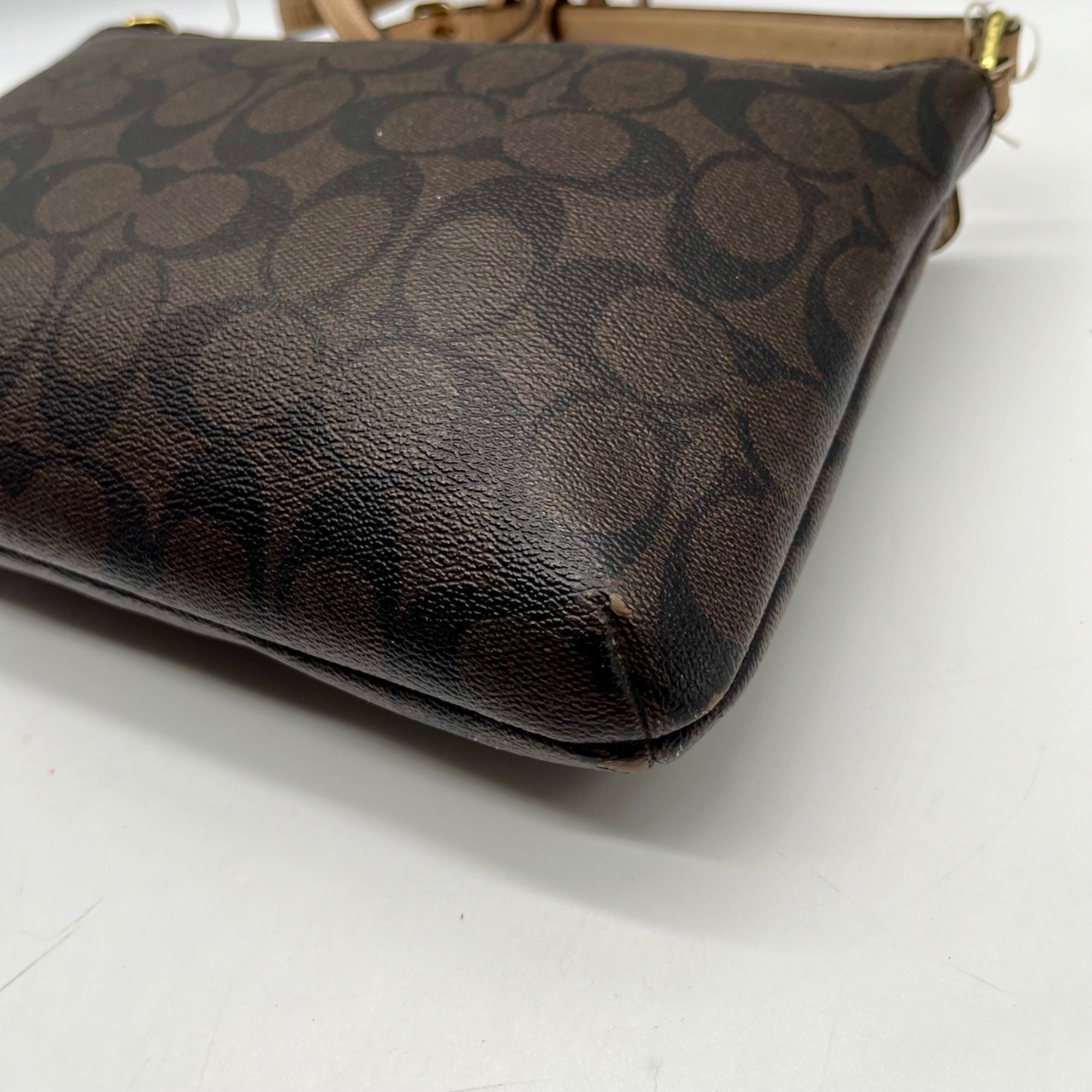 Coach Brown Leather Peyton Signature East/West Swingpack Tote Bag