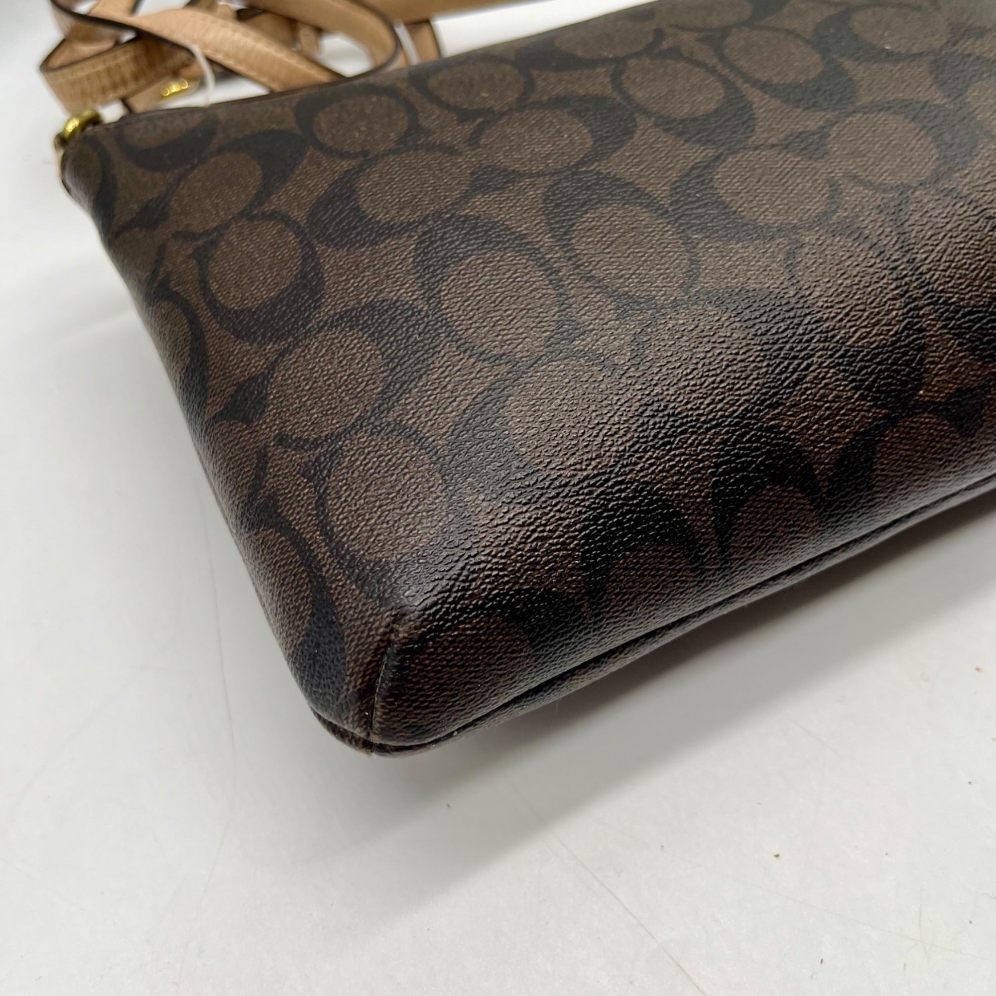 Coach Brown Leather Peyton Signature East/West Swingpack Tote Bag
