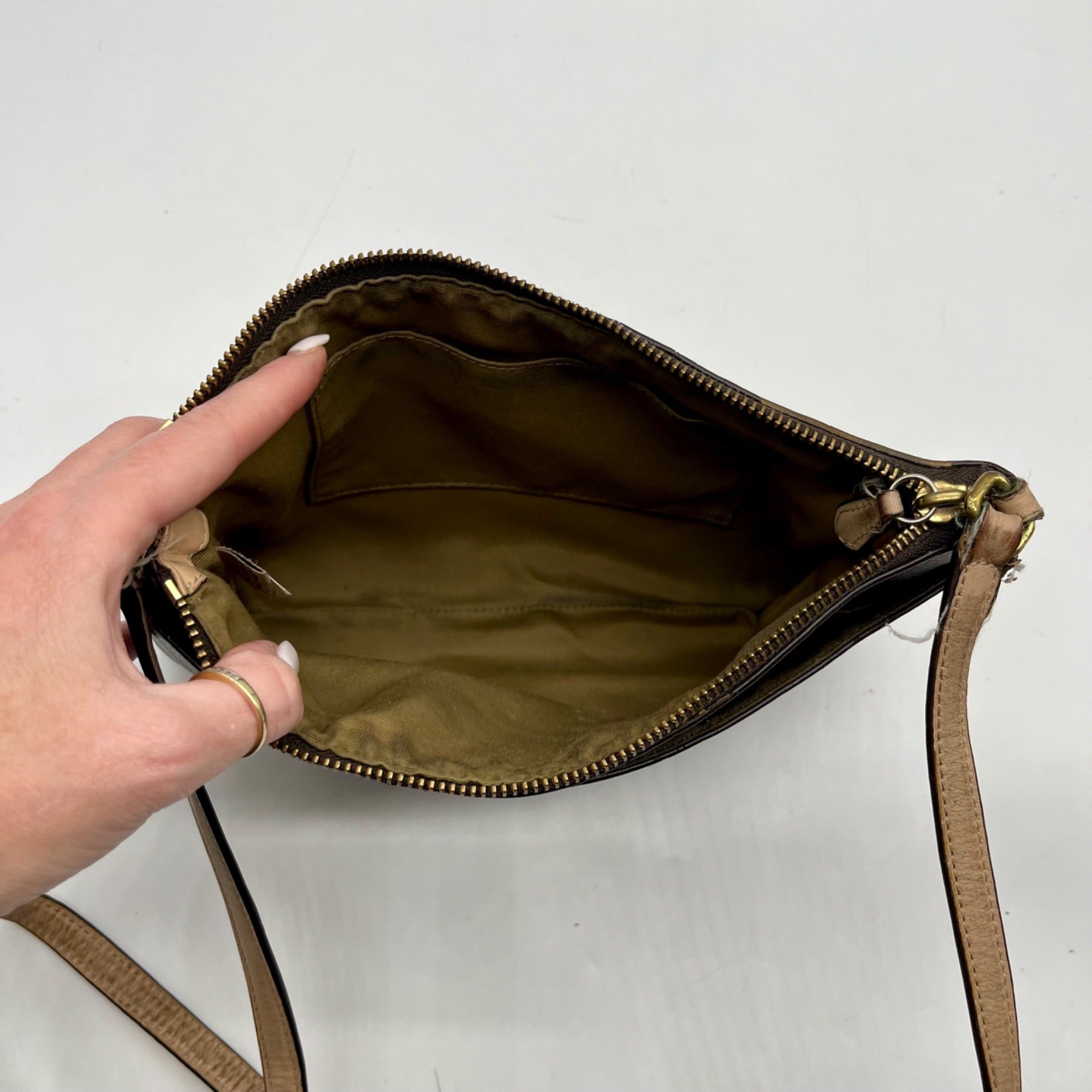 Coach Brown Leather Peyton Signature East/West Swingpack Tote Bag