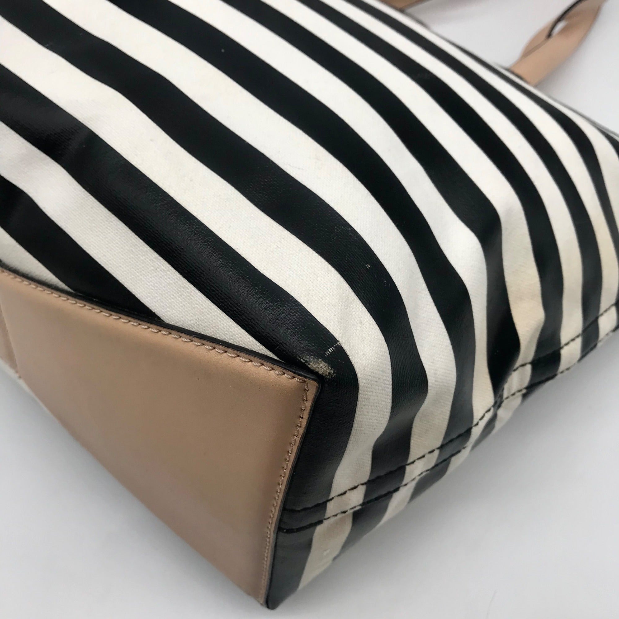 Kate Spade Black And White Leather Splash Out Striped Francis Tote