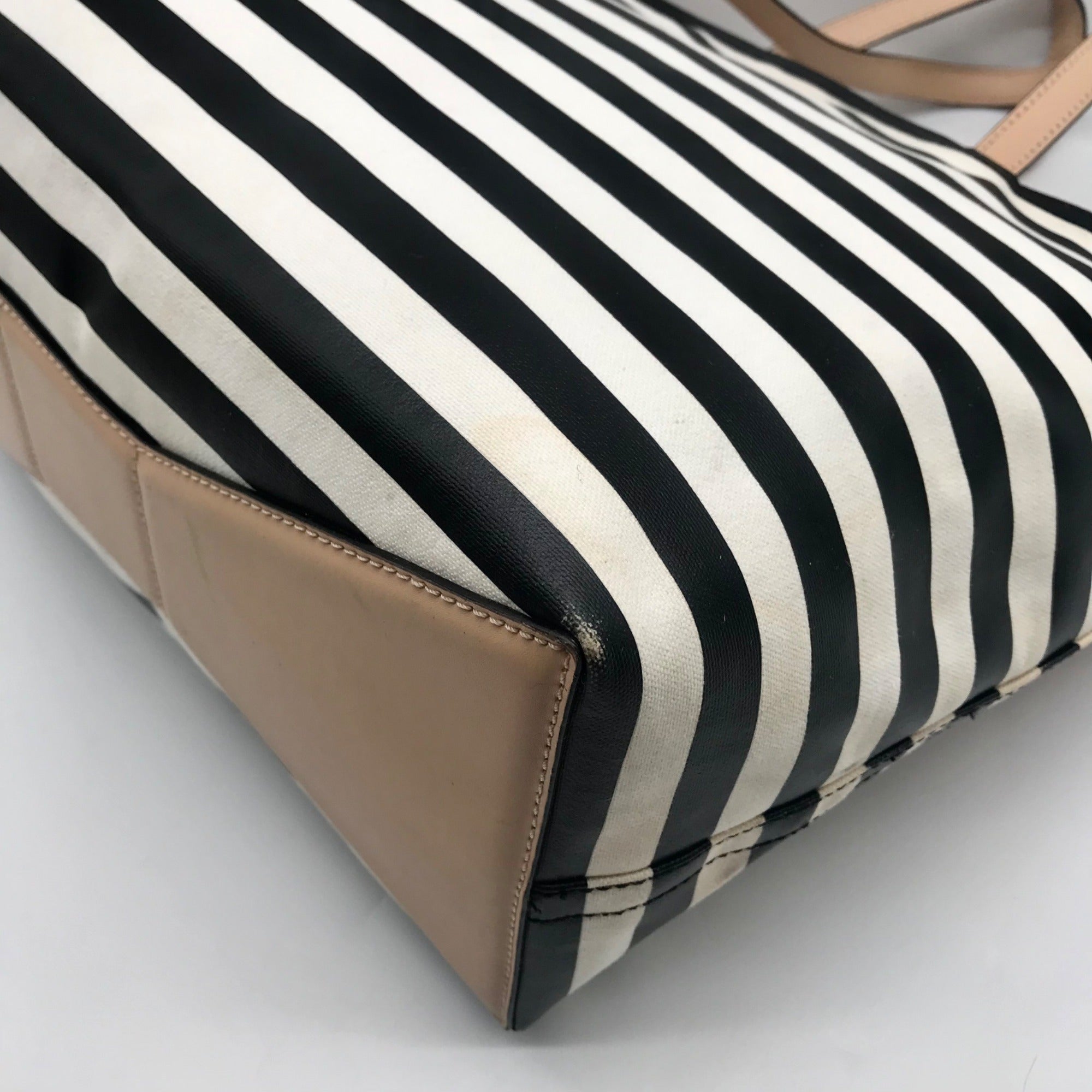 Kate Spade Black And White Leather Splash Out Striped Francis Tote