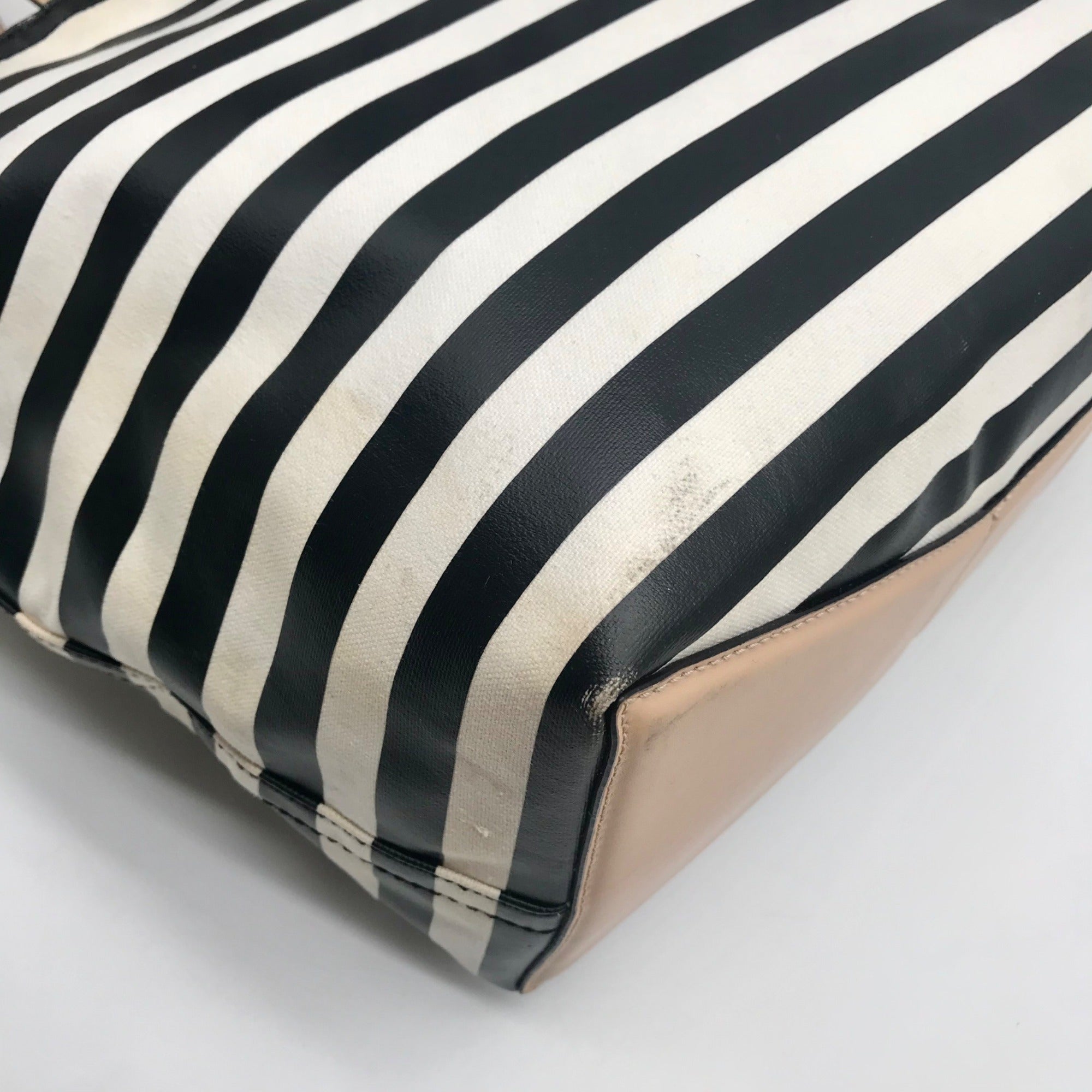 Kate Spade Black And White Leather Splash Out Striped Francis Tote