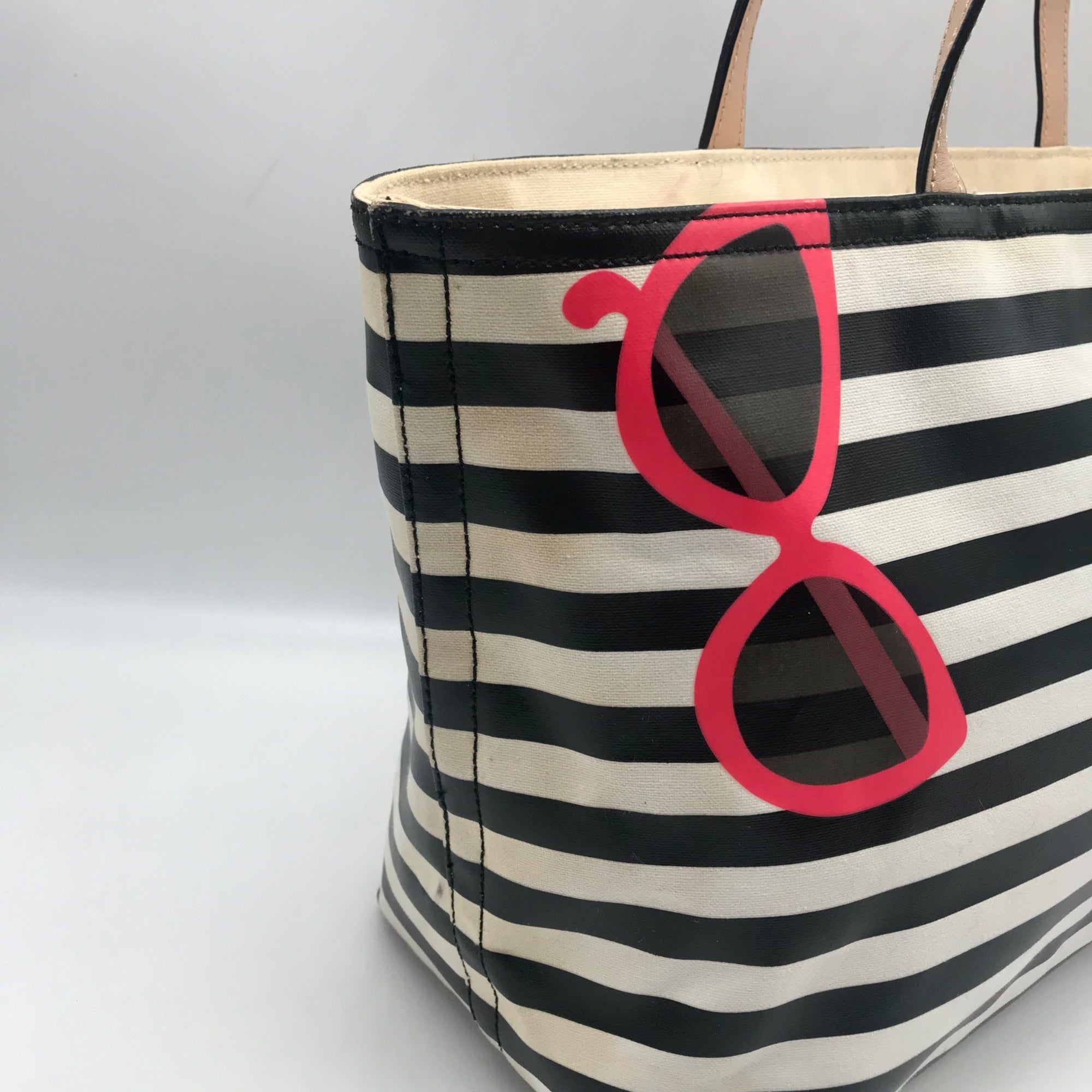 Kate Spade Black And White Leather Splash Out Striped Francis Tote