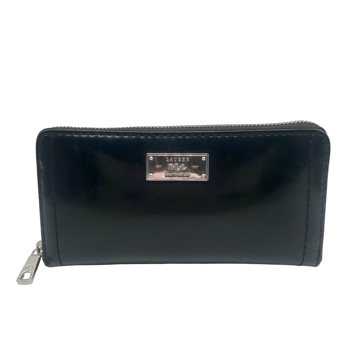 Ralph Lauren Black Patent Leather Zip Around Wallet