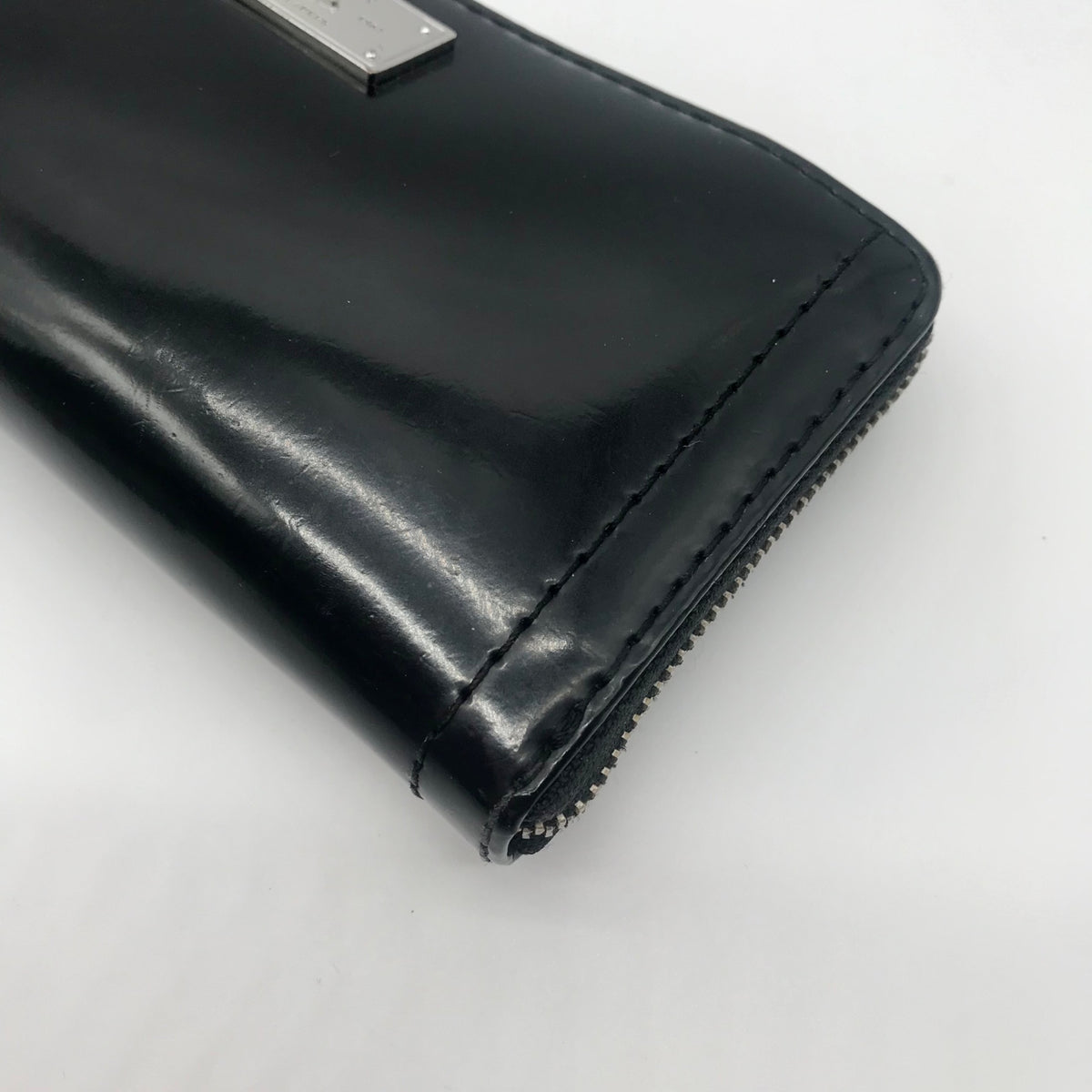 Ralph Lauren Black Patent Leather Zip Around Wallet