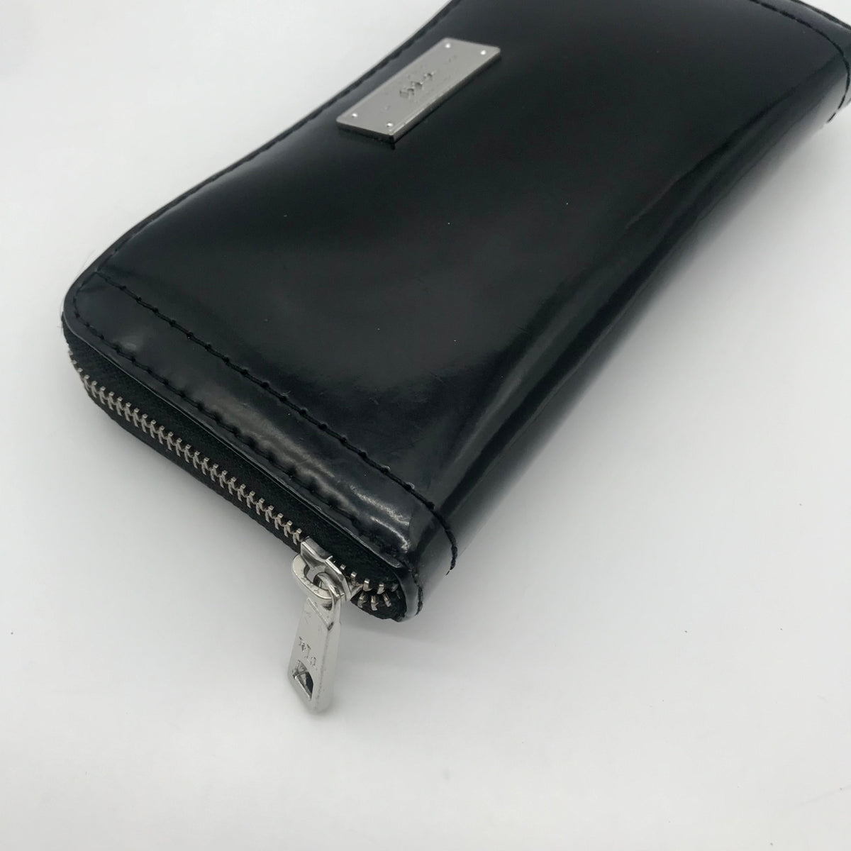 Ralph Lauren Black Patent Leather Zip Around Wallet