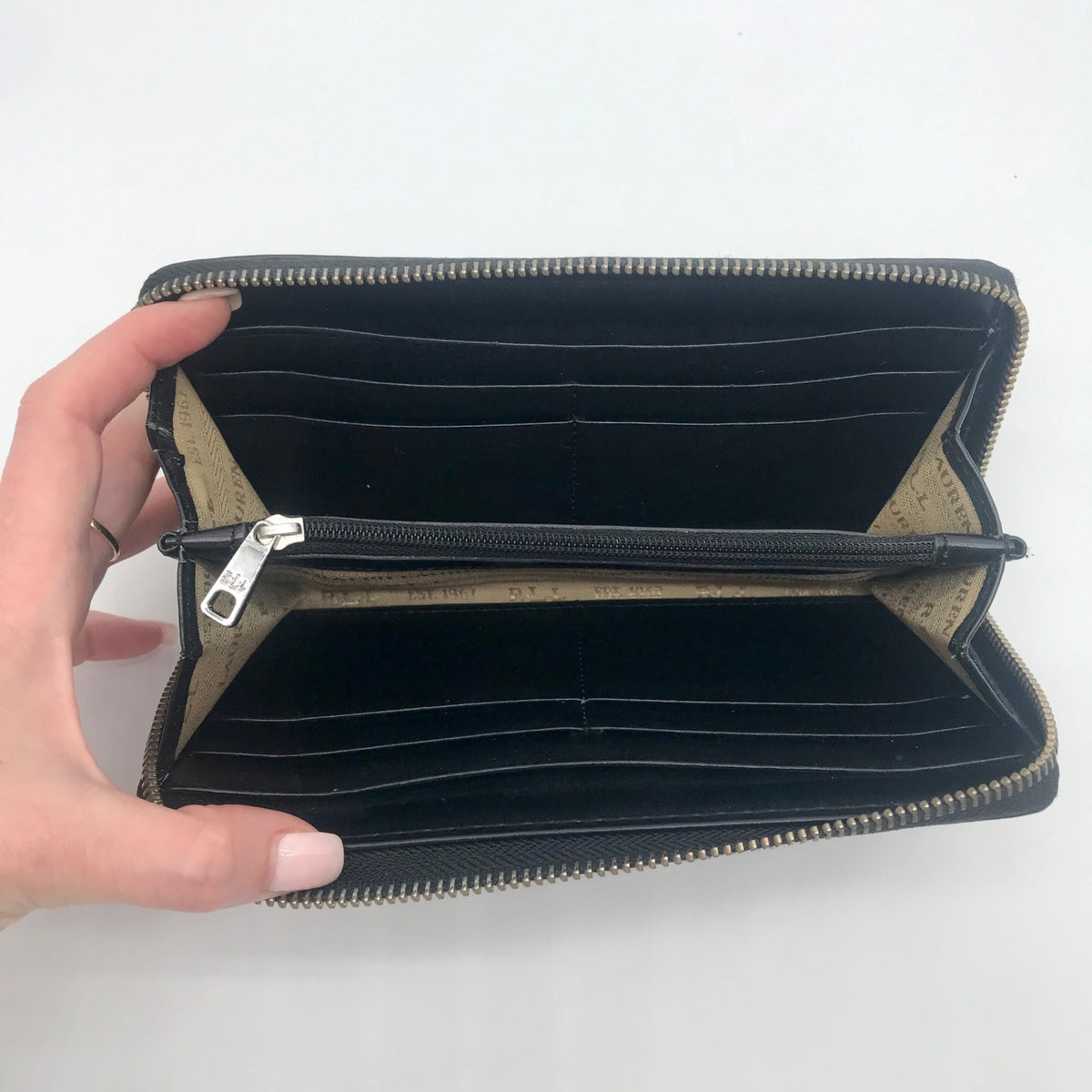 Ralph Lauren Black Patent Leather Zip Around Wallet