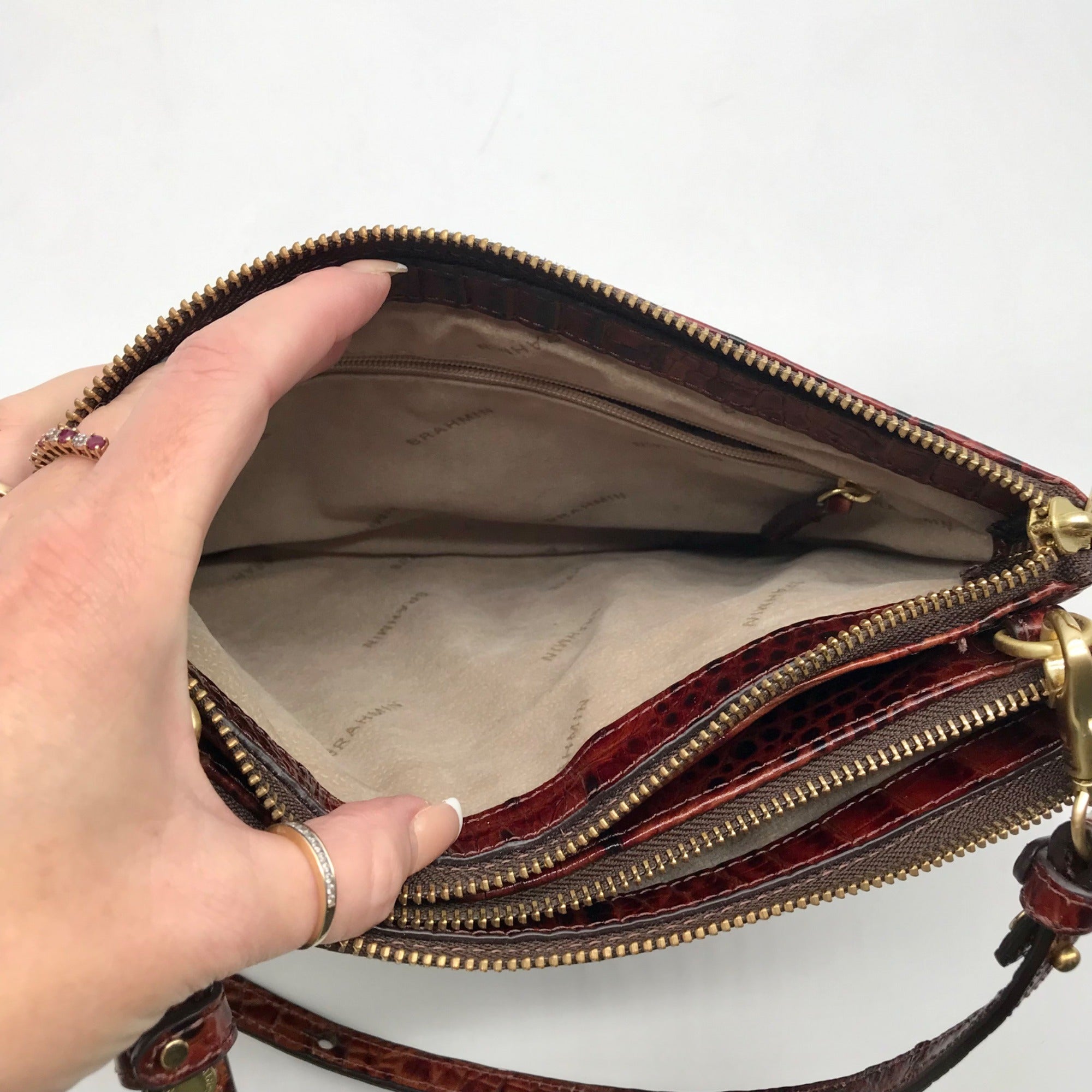 Brahmin Dark Brown Croc Embossed Melbourne Lorelei Crossbody Bag