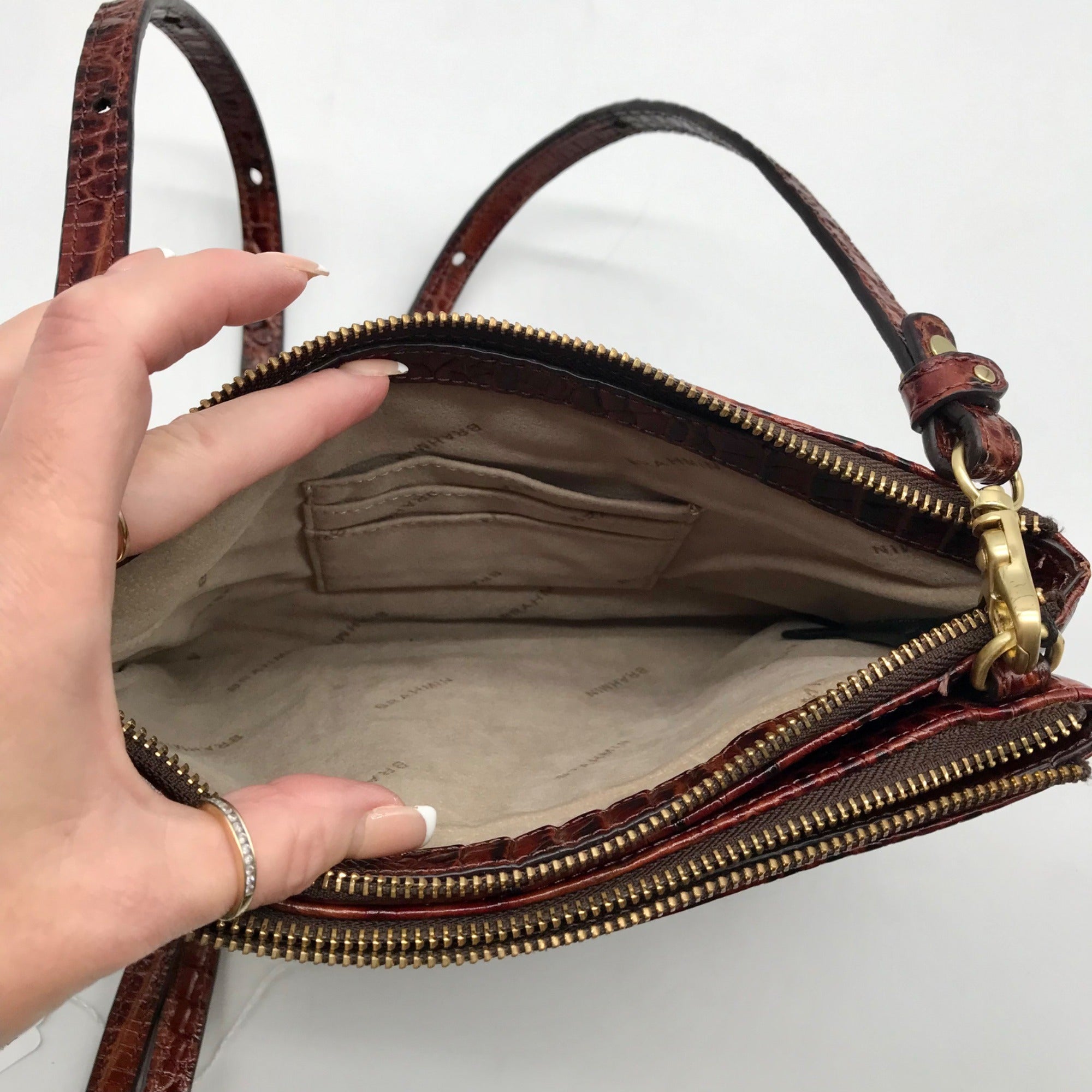 Brahmin Dark Brown Croc Embossed Melbourne Lorelei Crossbody Bag