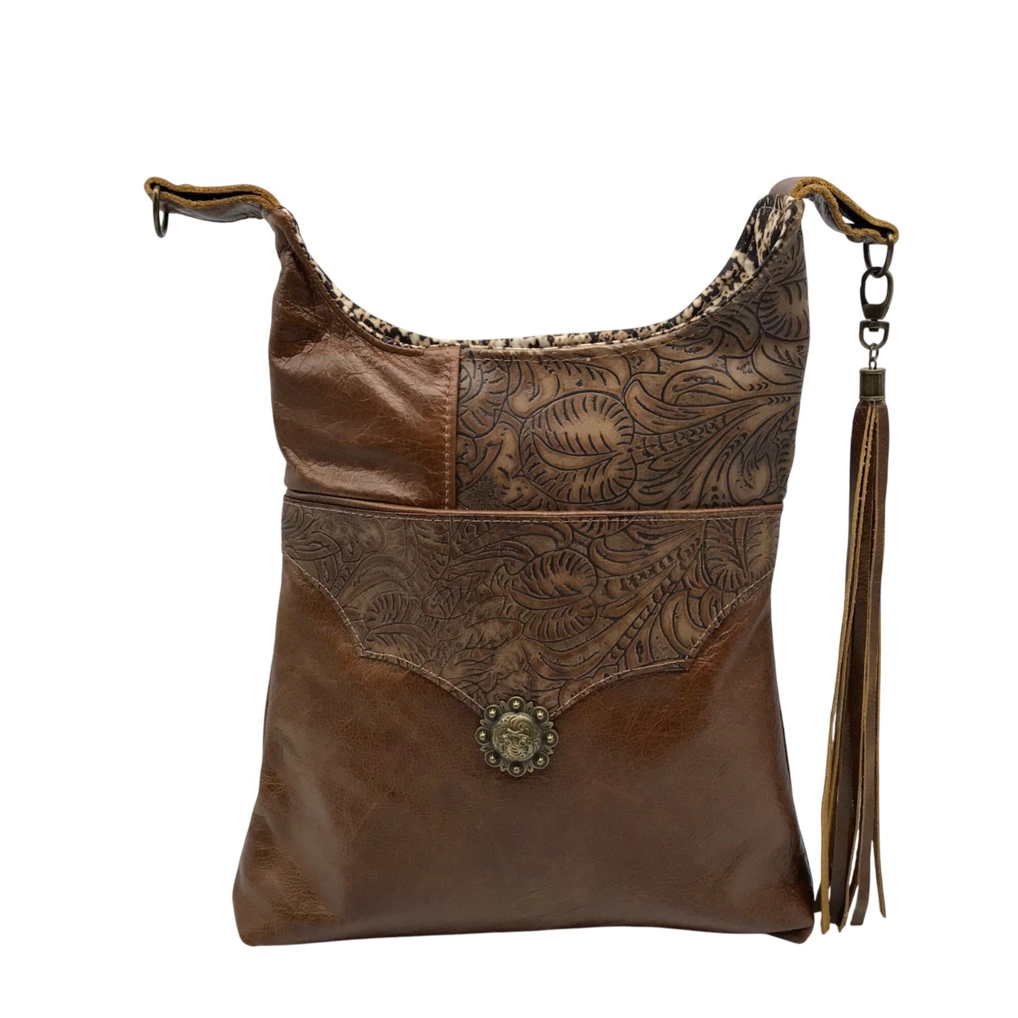 Unbranded Brown Faux Leather Bohemian Style Handmade Crossbody Bag 