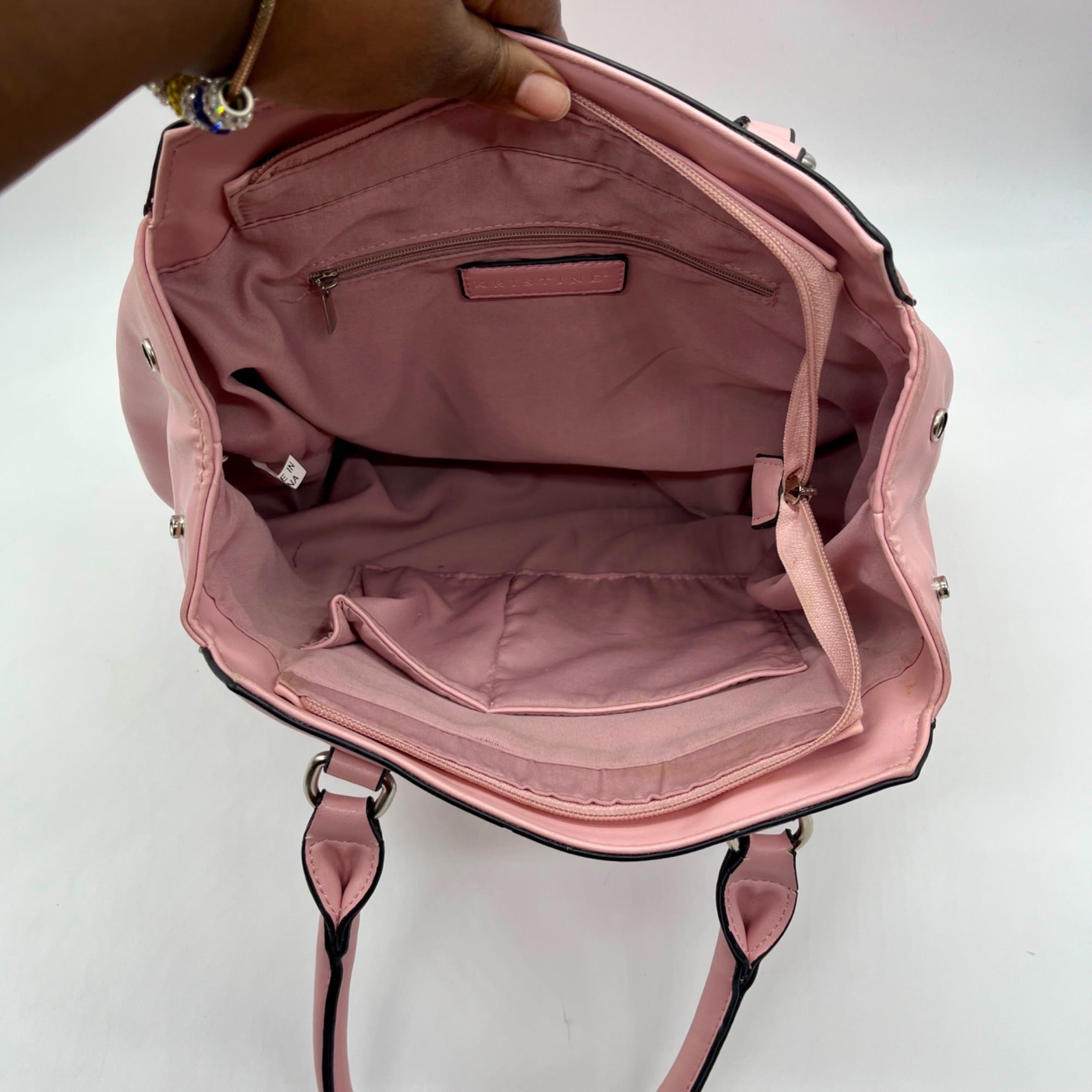 Kristine Pink Faux Leather Satchel Bag