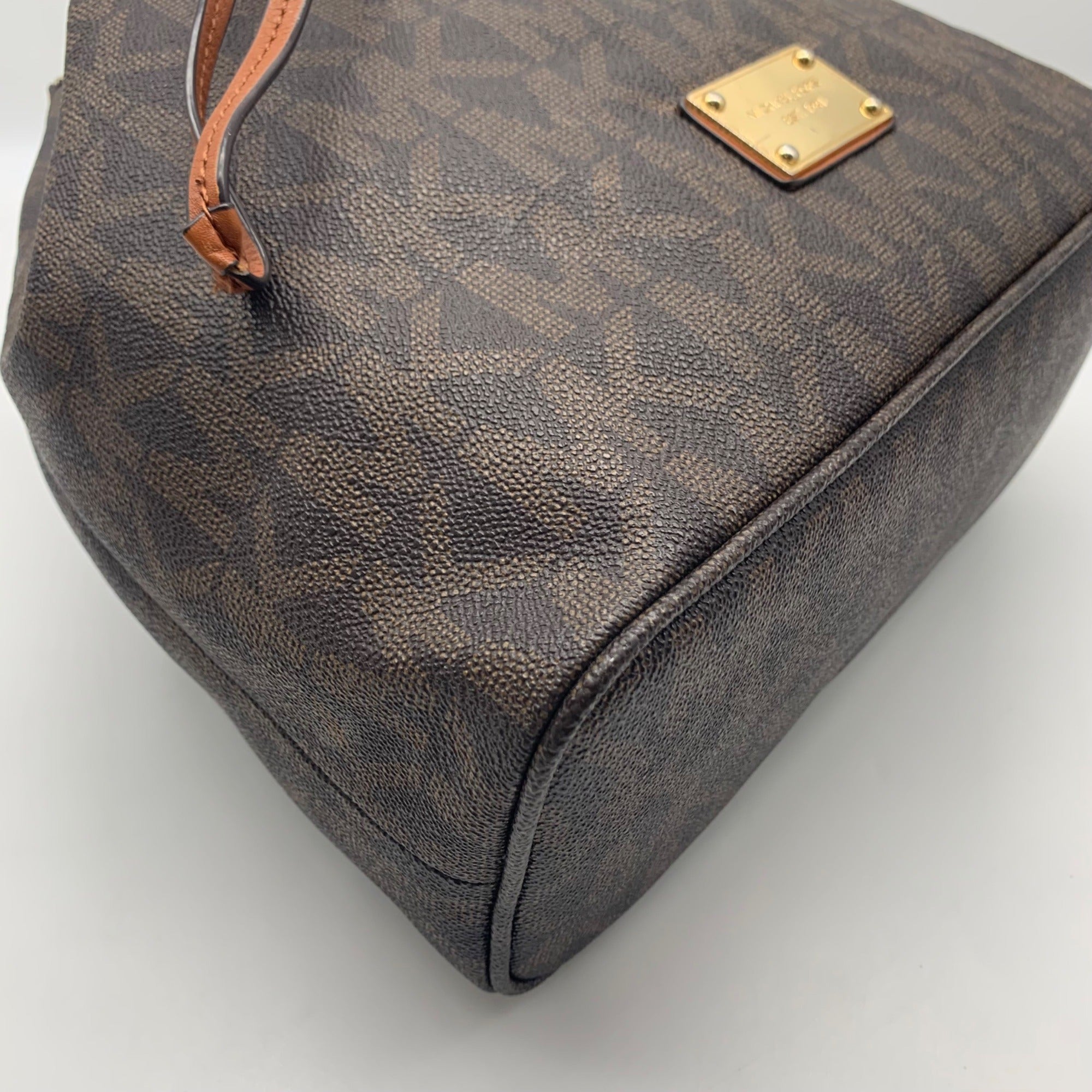 Michael Kors Dark Brown Signature Coated Canvas Jules Drawstring Shoulder Bag