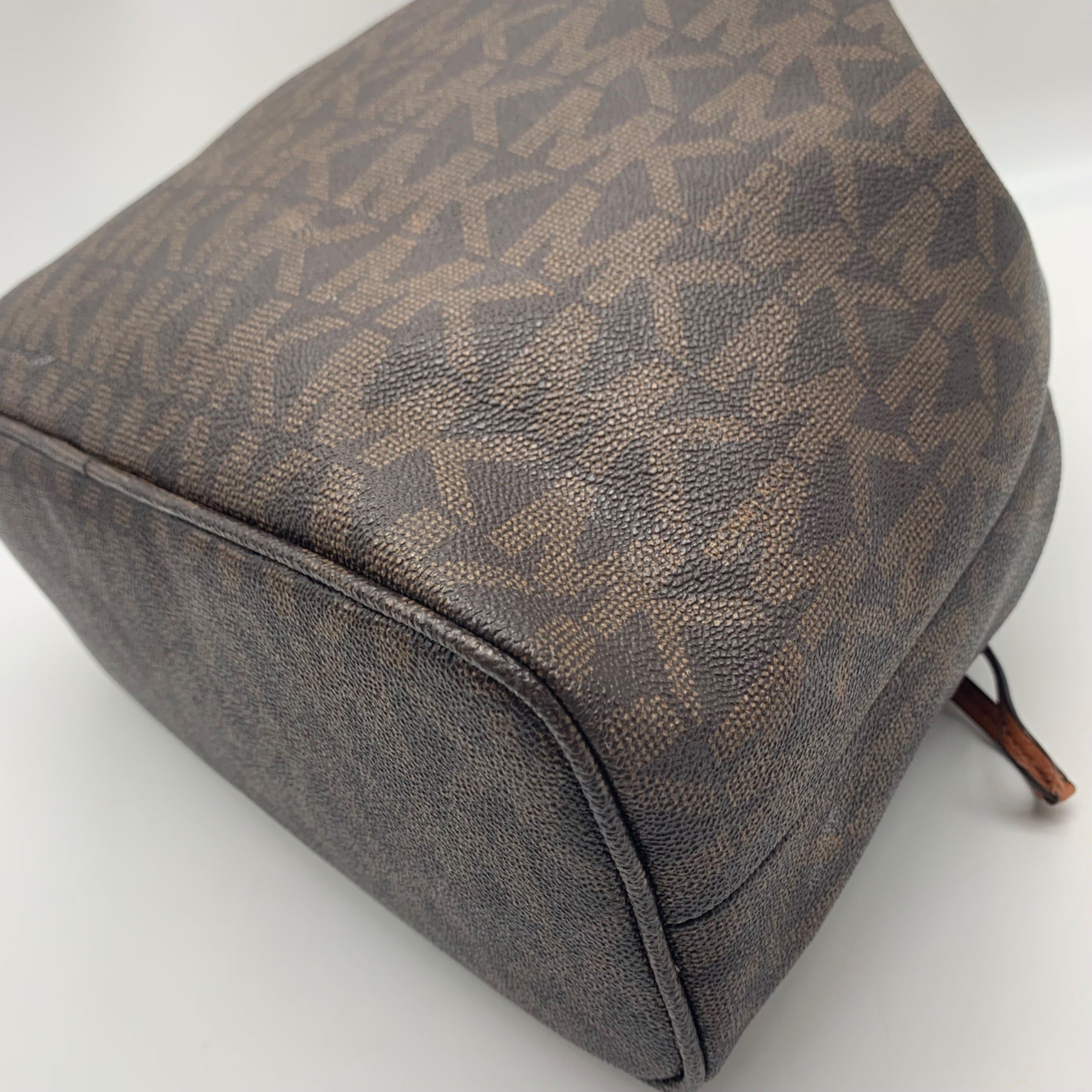 Michael Kors Dark Brown Signature Coated Canvas Jules Drawstring Shoulder Bag