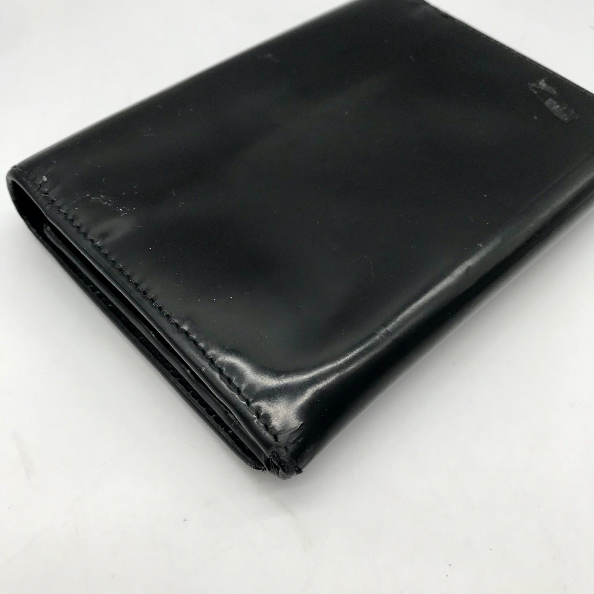 Gucci Black Patent Leather Tri-Fold Embossed Wallet