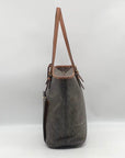 Michael Kors Brown Monogram Canvas Jet Set Logo Pocket Tote Bag